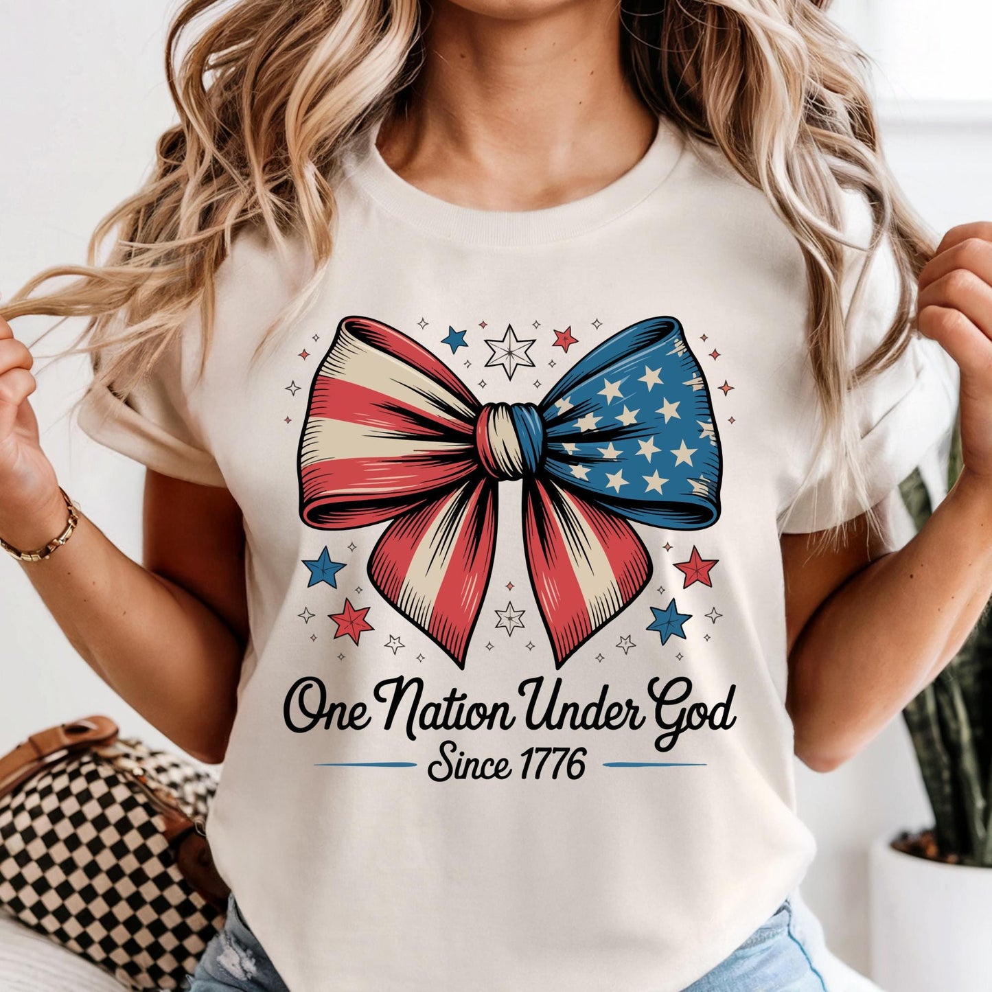 One Nation Under God Coquette Shirt Comfort Colors® 4th Of July Shirts, Christian Patriotic Gift, Independence Day Shirt