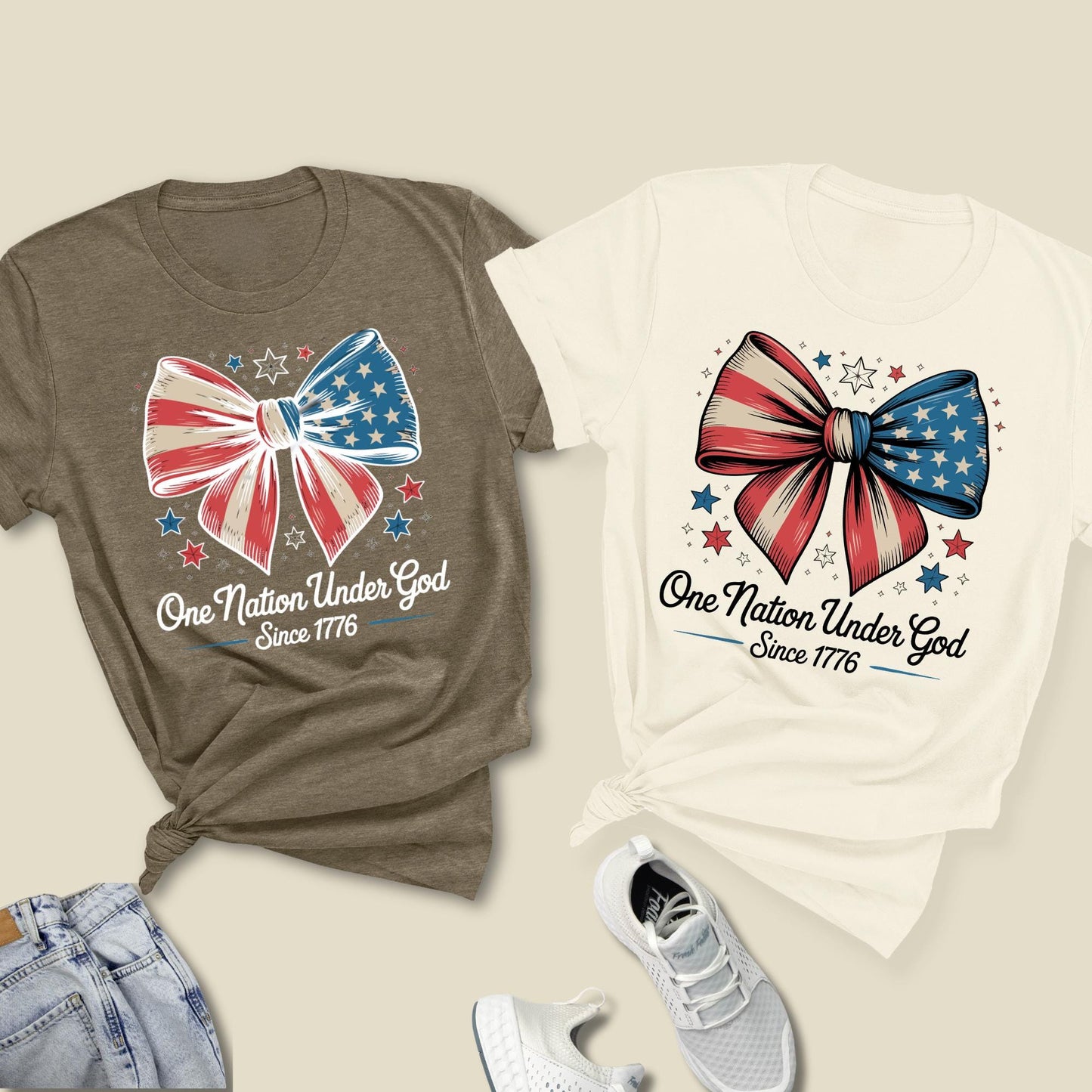 One Nation Under God Coquette Shirt, 4th Of July Shirts, Christian Patriotic Gift, Independence Day Shirt, Faith And Freedom Tee