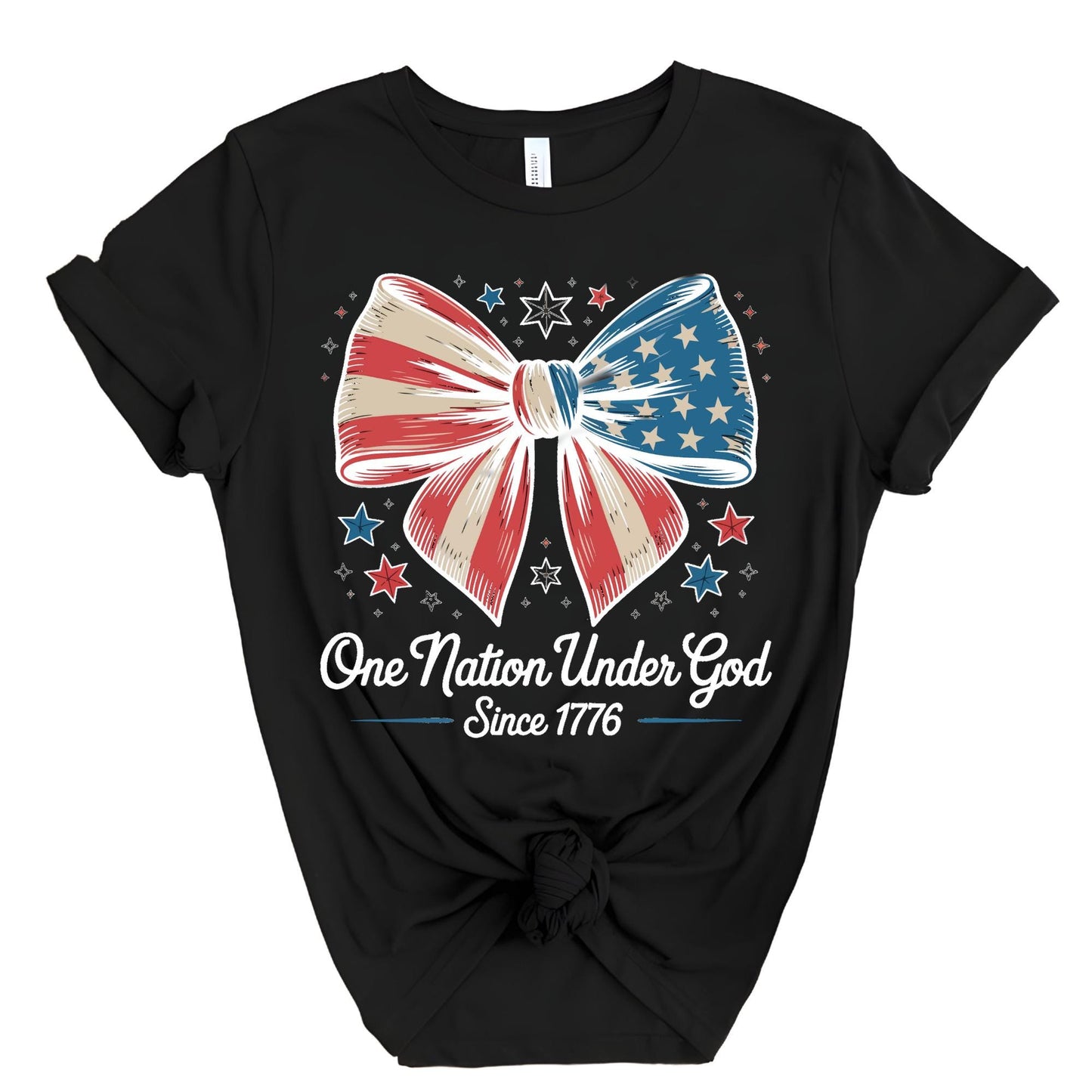 One Nation Under God Coquette Shirt, 4th Of July Shirts, Christian Patriotic Gift, Independence Day Shirt, Faith And Freedom Tee