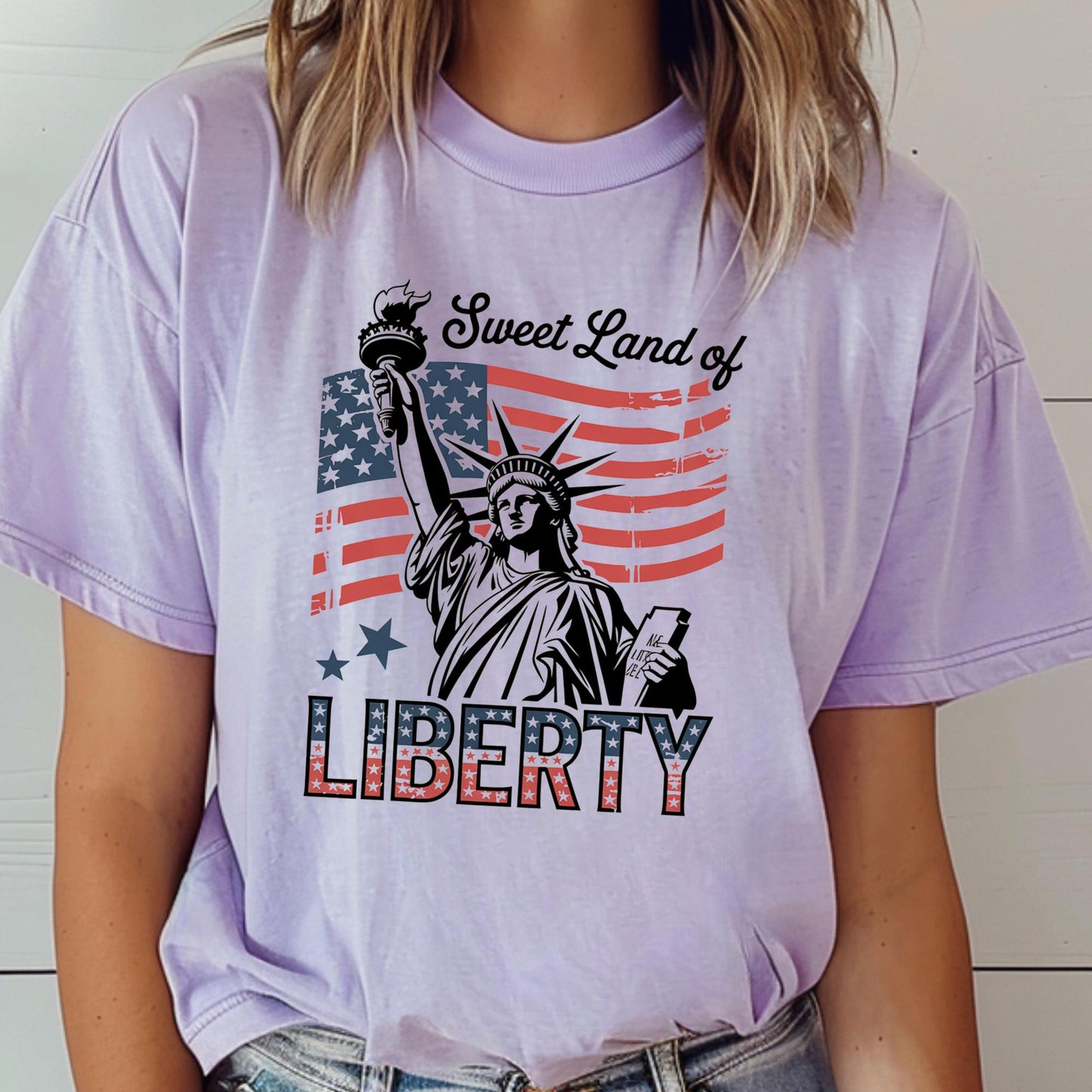 Sweet Land of Liberty Shirt Comfort Colors® Statue of Liberty 4th of July Tee, Vintage Patriotic Shirt