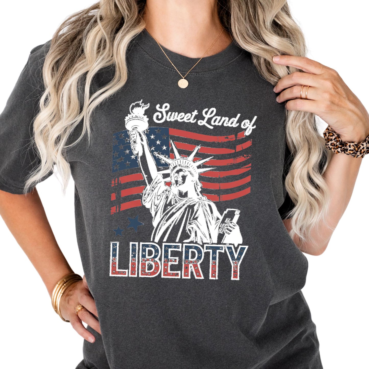 Sweet Land of Liberty Shirt Comfort Colors® Statue of Liberty 4th of July Tee, Vintage Patriotic Shirt