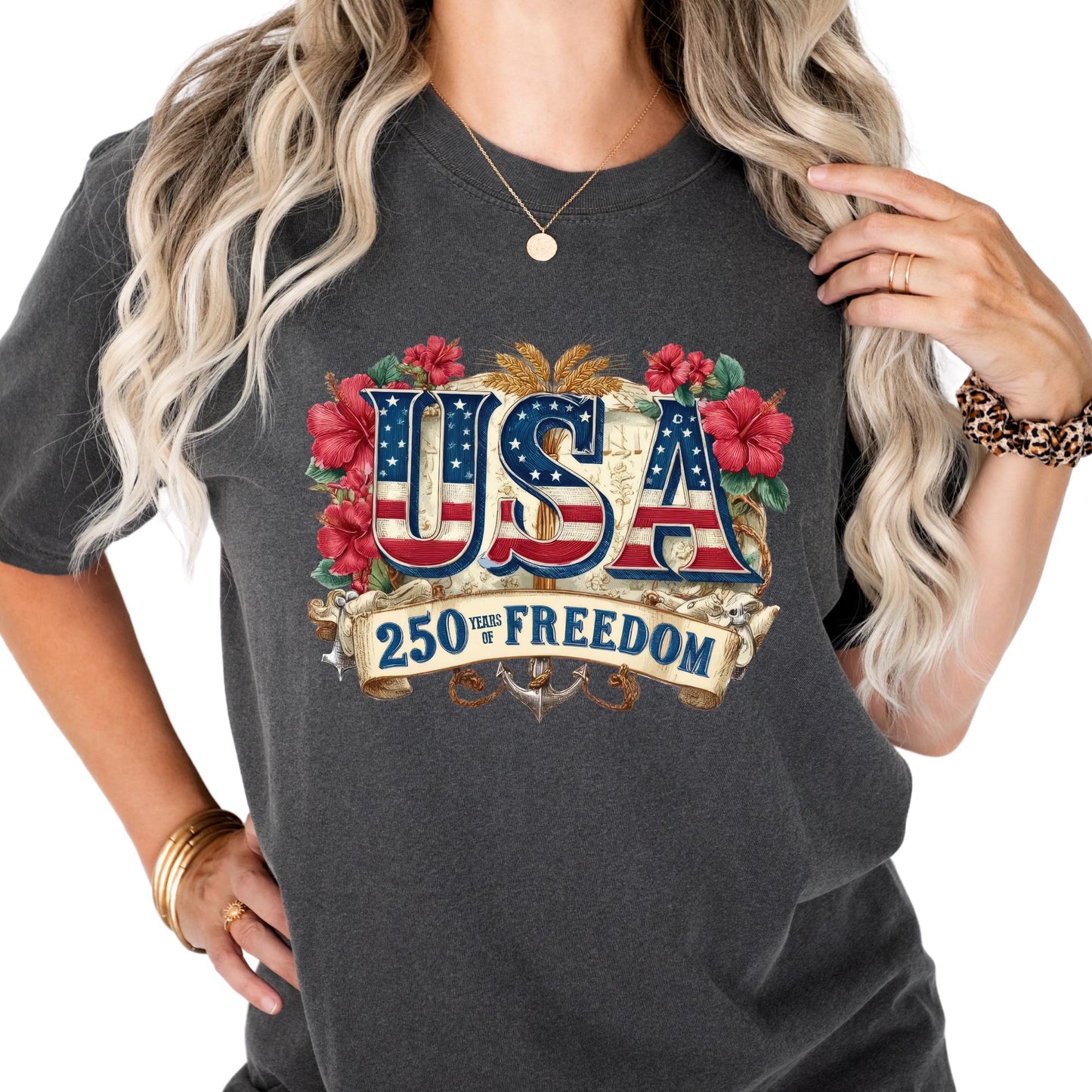 250 Years Of Freedom Shirt Comfort Colors® USA Anniversary Shirt, Freedom Tee, American 250 Floral, 4th of July Shirt, Memorial Day Shirt