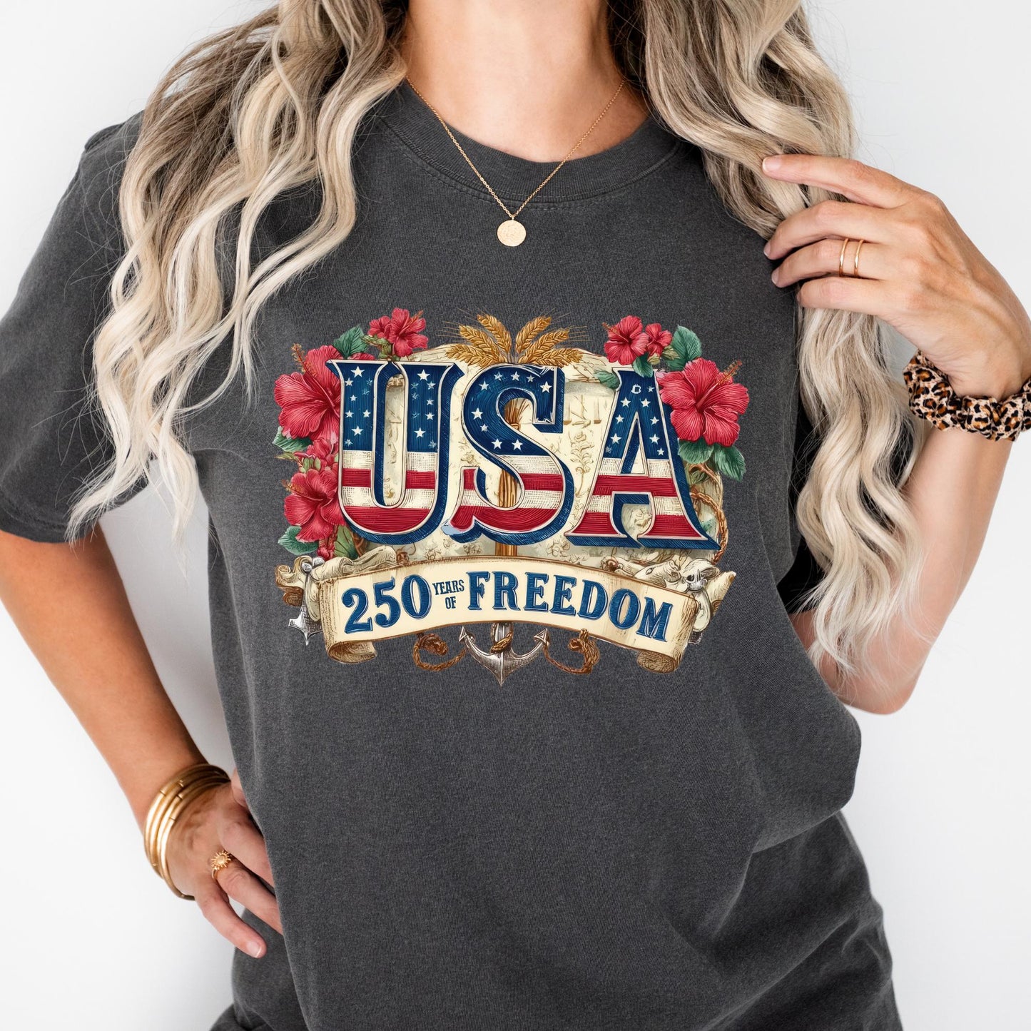 250 Years Of Freedom Shirt Comfort Colors® USA Anniversary Shirt, Freedom Tee, American 250 Floral, 4th of July Shirt, Memorial Day Shirt