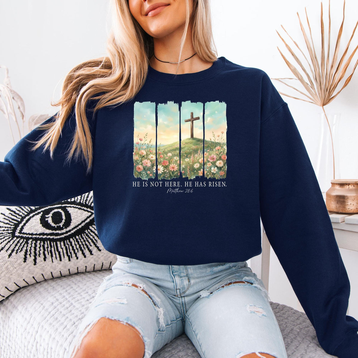 He Is Not Here He Has Risen Sweatshirt,  Christian Easter Bible Verse Crewneck, Faith-Based Jesus Gift, Religious Spring Pullover