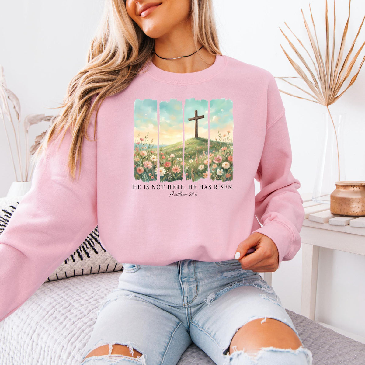 He Is Not Here He Has Risen Sweatshirt,  Christian Easter Bible Verse Crewneck, Faith-Based Jesus Gift, Religious Spring Pullover