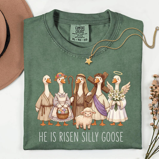 He Is Risen Silly Goose Shirt, Easter Goose Shirts, Christian Easter Tee, Funny Religious T-shirt, Comfort Colors Tshirt, Faithful Clothing