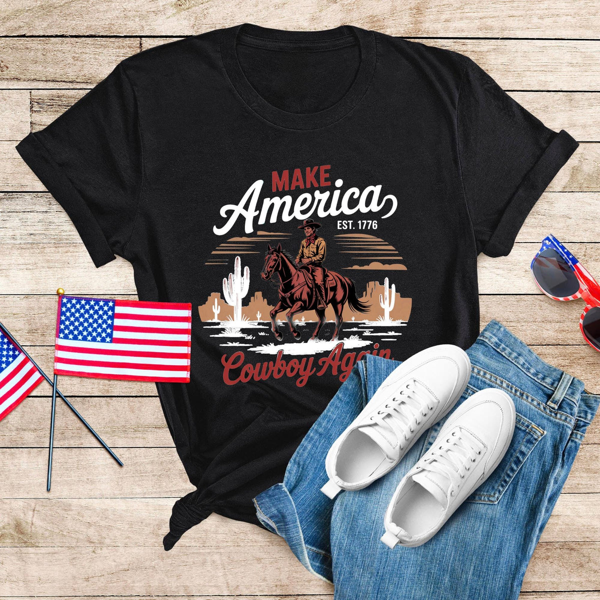 Make America Cowboy Again Western 4th of July T-Shirt