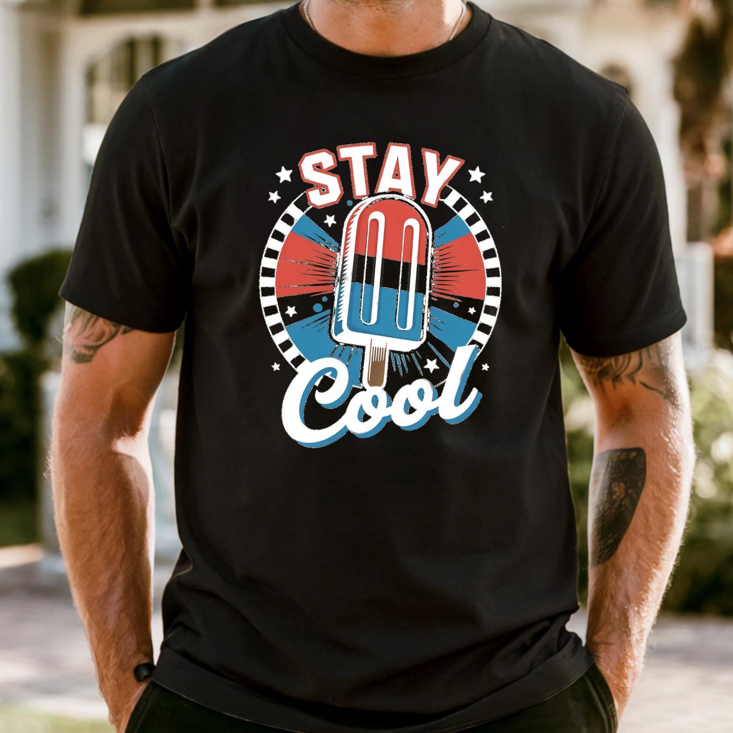 Stay Cool American Ice Cream Shirt, 4th of July Popsicle Graphic Tee – Retro Patriotic T-Shirt