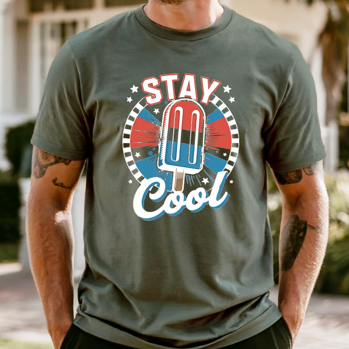 Stay Cool American Ice Cream Shirt, 4th of July Popsicle Graphic Tee – Retro Patriotic T-Shirt