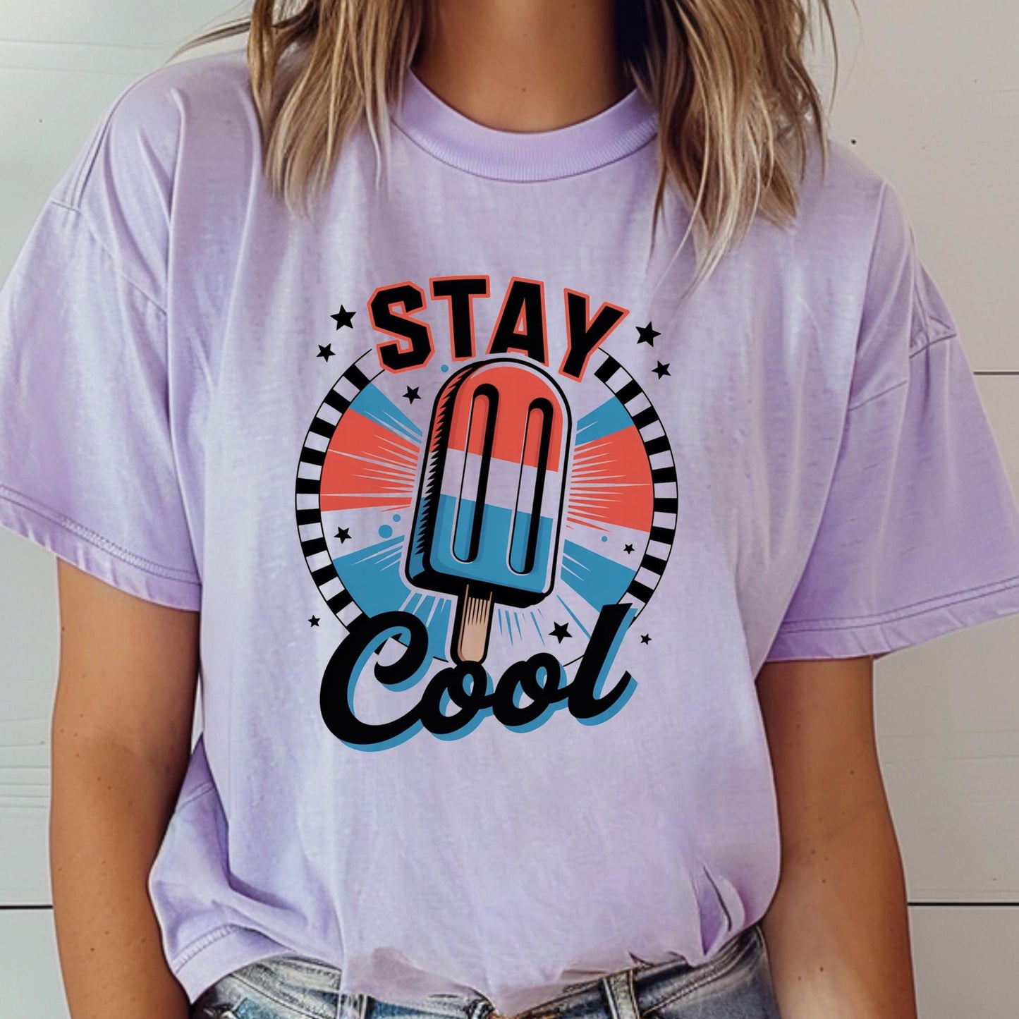 Stay Cool American Ice Cream Shirt, 4th of July Popsicle Graphic Tee – Retro Patriotic T-Shirt