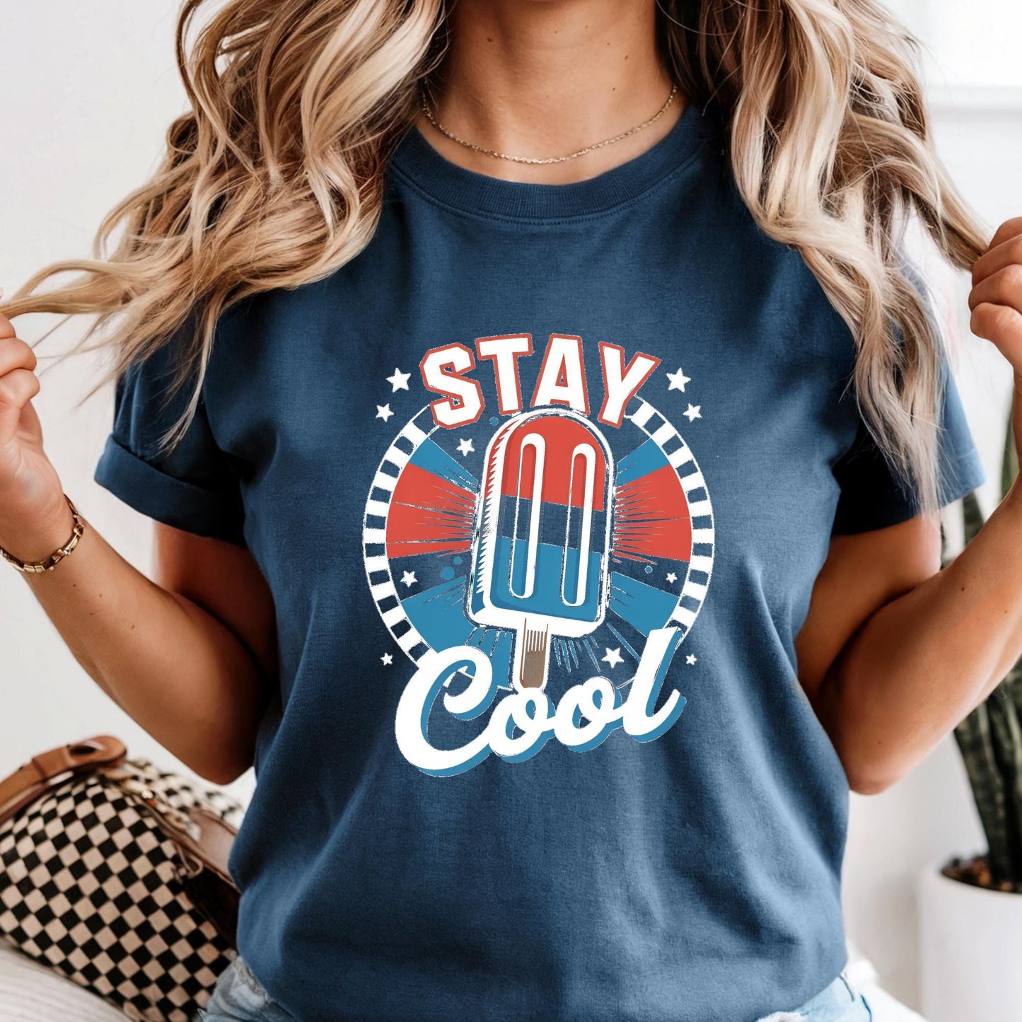 Stay Cool American Ice Cream Shirt, 4th of July Popsicle Graphic Tee – Retro Patriotic T-Shirt