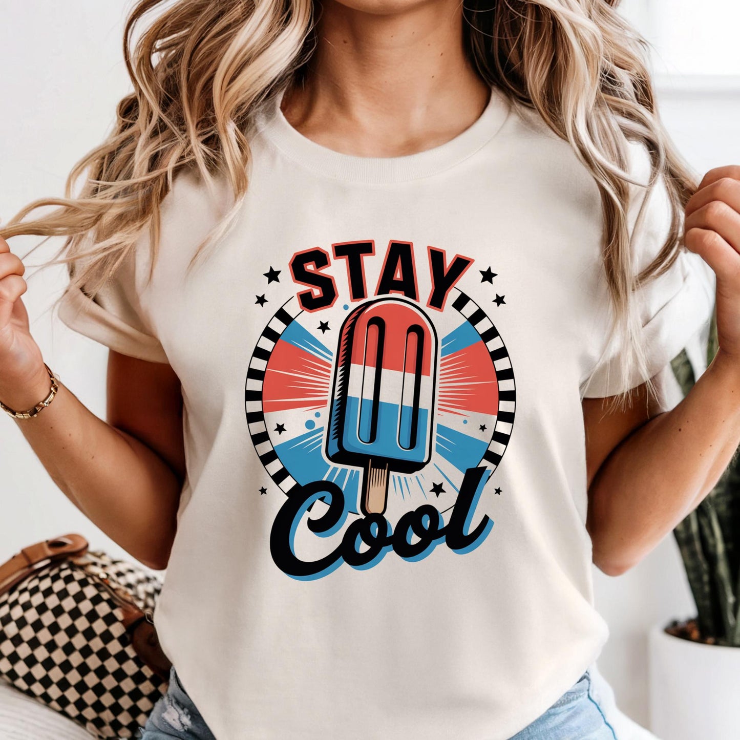 Stay Cool American Ice Cream Shirt, 4th of July Popsicle Graphic Tee – Retro Patriotic T-Shirt