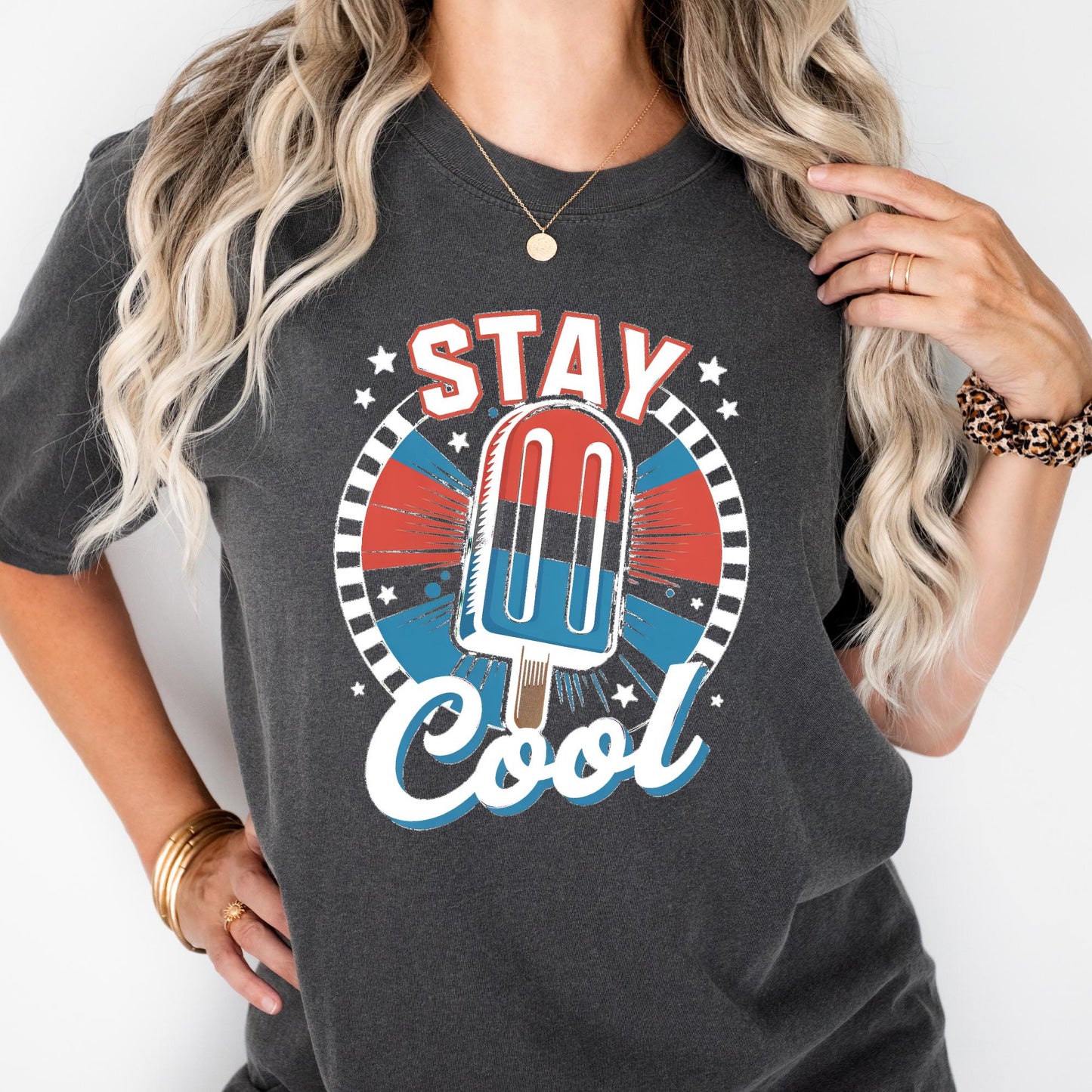 Stay Cool American Ice Cream Shirt, 4th of July Popsicle Graphic Tee – Retro Patriotic T-Shirt