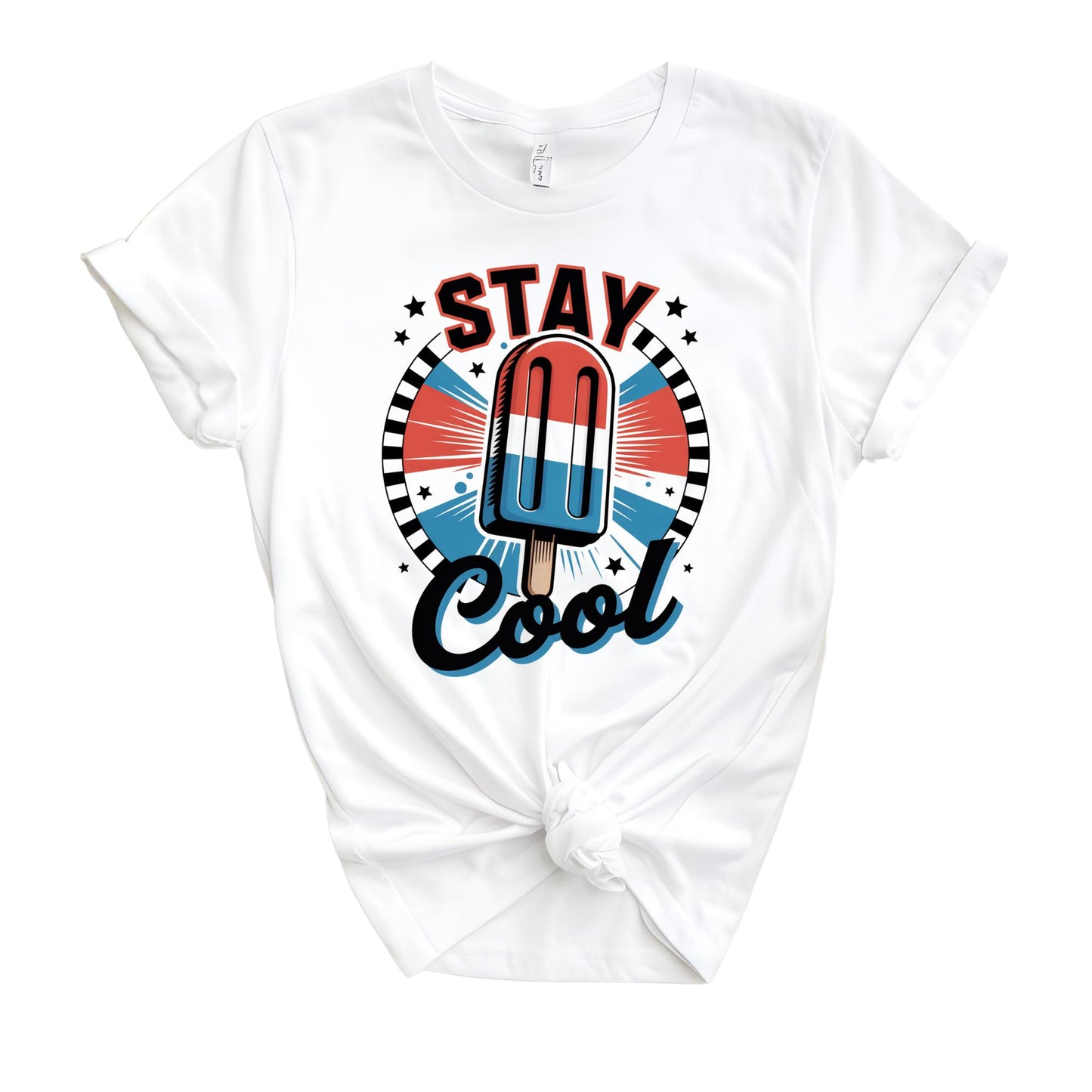 TiStay Cool American Popsicle Shirt, Retro 4th of July Tee, Patriotic Summer Graphic Shirt, Red White Blue Independence Day Shirt