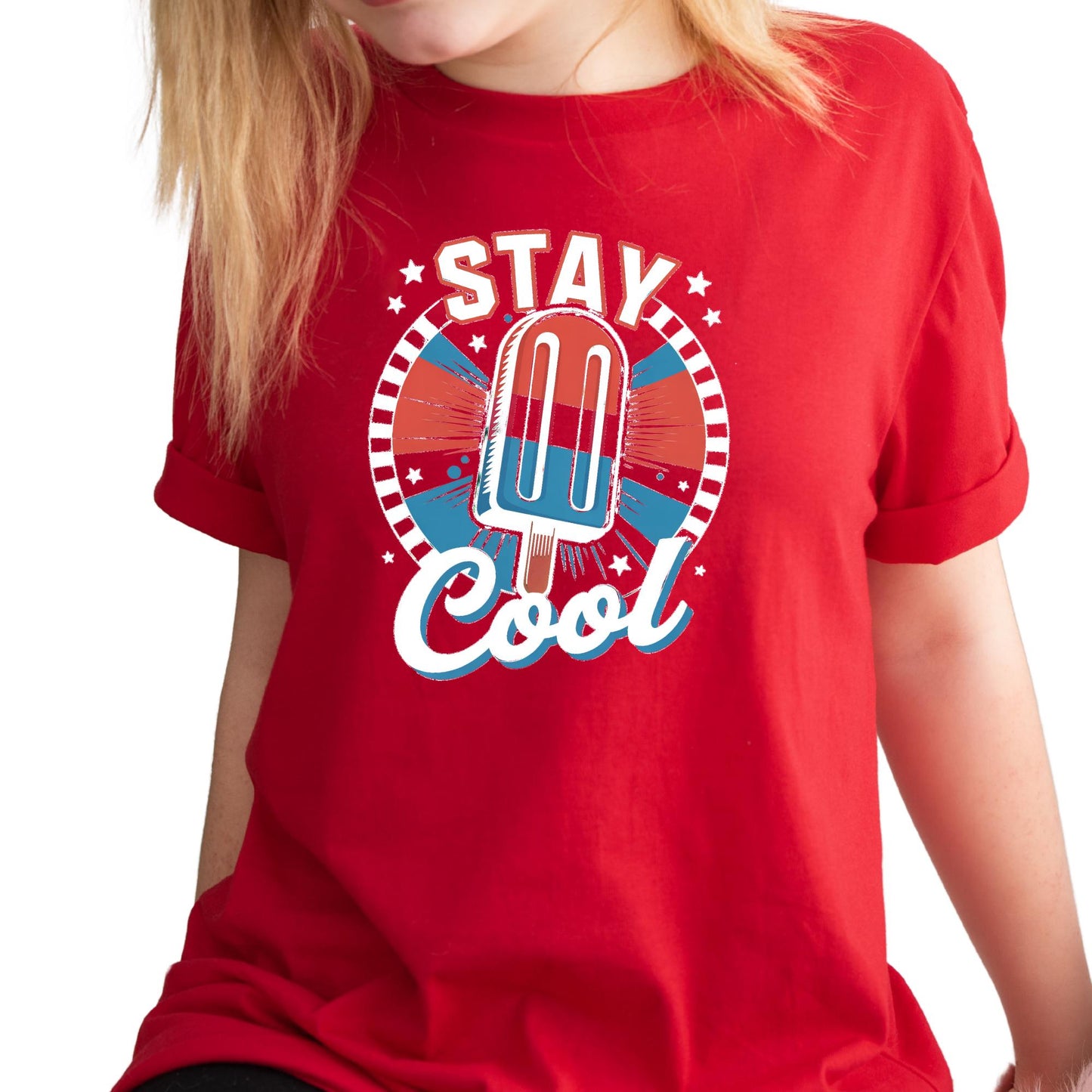 TiStay Cool American Popsicle Shirt, Retro 4th of July Tee, Patriotic Summer Graphic Shirt, Red White Blue Independence Day Shirt