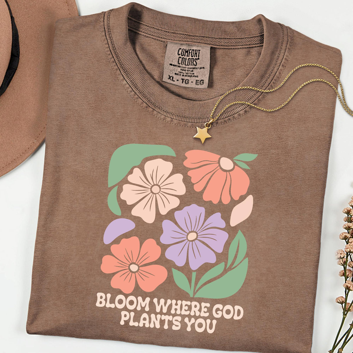 Comfort Colors® Bloom Where God Plants You Shirt, Christian Floral Faith Tee, Inspirational Scripture T-Shirt, Encouragement Gift