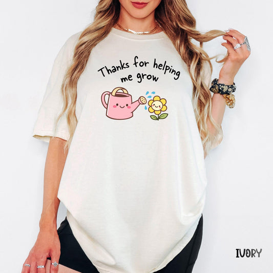 Comfort Colors® Thanks for Helping Me Grow Shirt, Teacher Appreciation Gift, Cute Kawaii Flower Tee, Botanical Graphic Tee