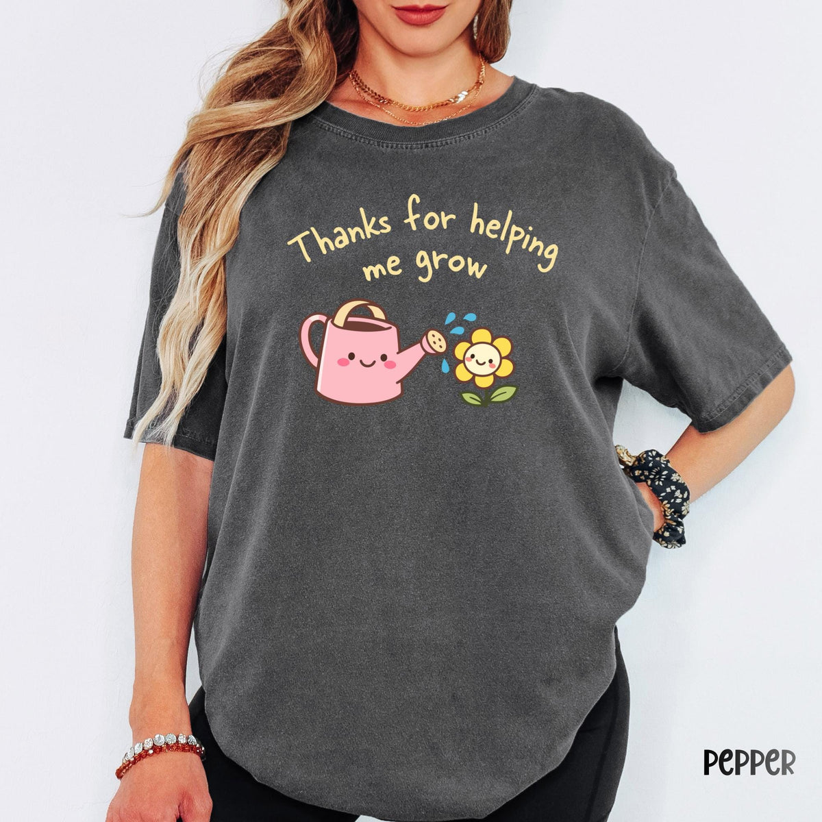 Comfort Colors® Thanks for Helping Me Grow Shirt, Teacher Appreciation Gift, Cute Kawaii Flower Tee, Botanical Graphic Tee