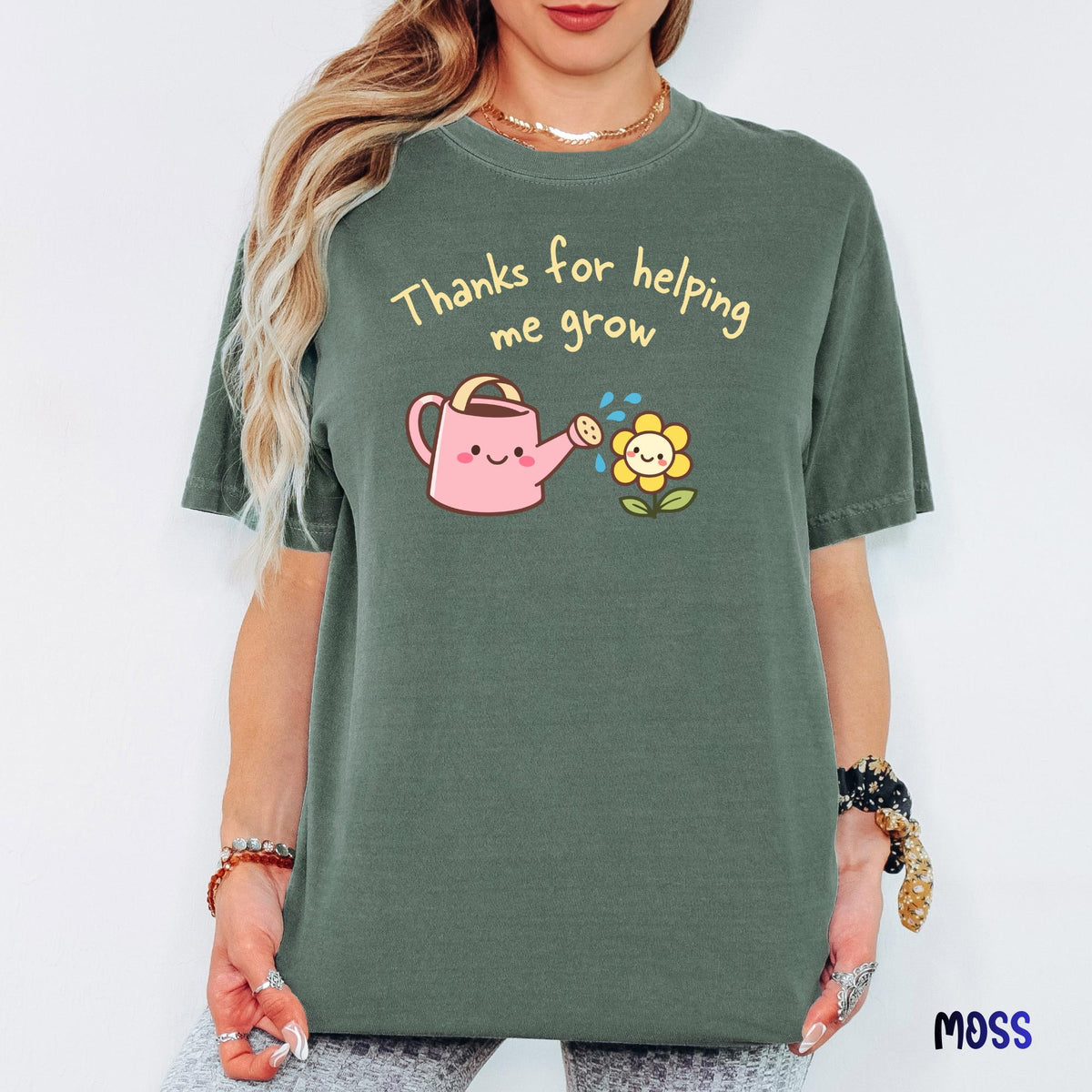 Comfort Colors® Thanks for Helping Me Grow Shirt, Teacher Appreciation Gift, Cute Kawaii Flower Tee, Botanical Graphic Tee