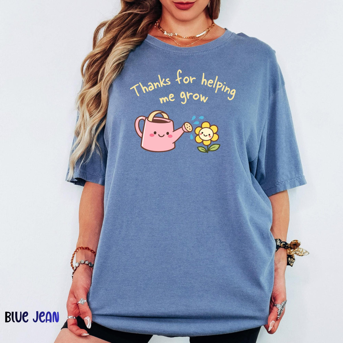 Comfort Colors® Thanks for Helping Me Grow Shirt, Teacher Appreciation Gift, Cute Kawaii Flower Tee, Botanical Graphic Tee