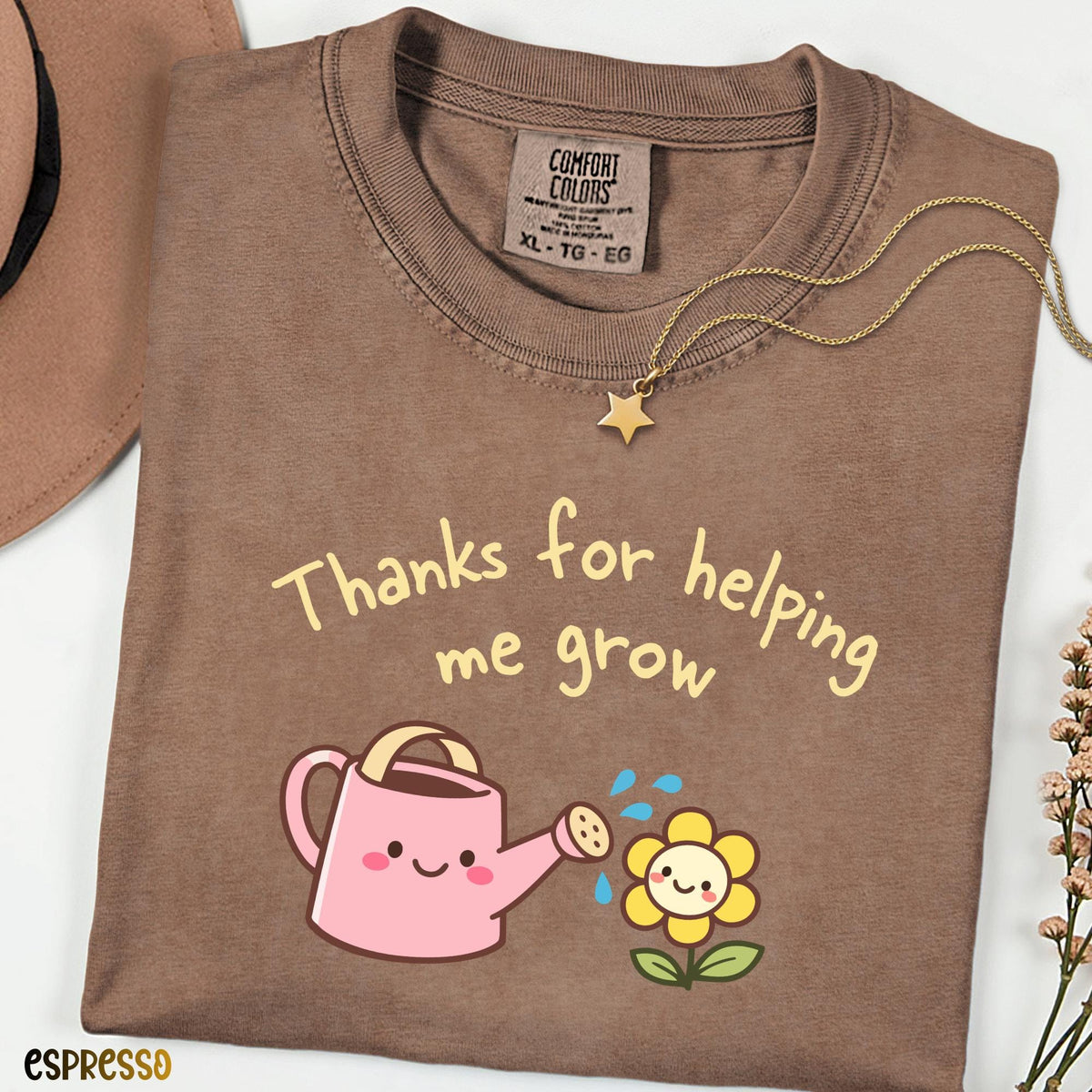 Comfort Colors® Thanks for Helping Me Grow Shirt, Teacher Appreciation Gift, Cute Kawaii Flower Tee, Botanical Graphic Tee