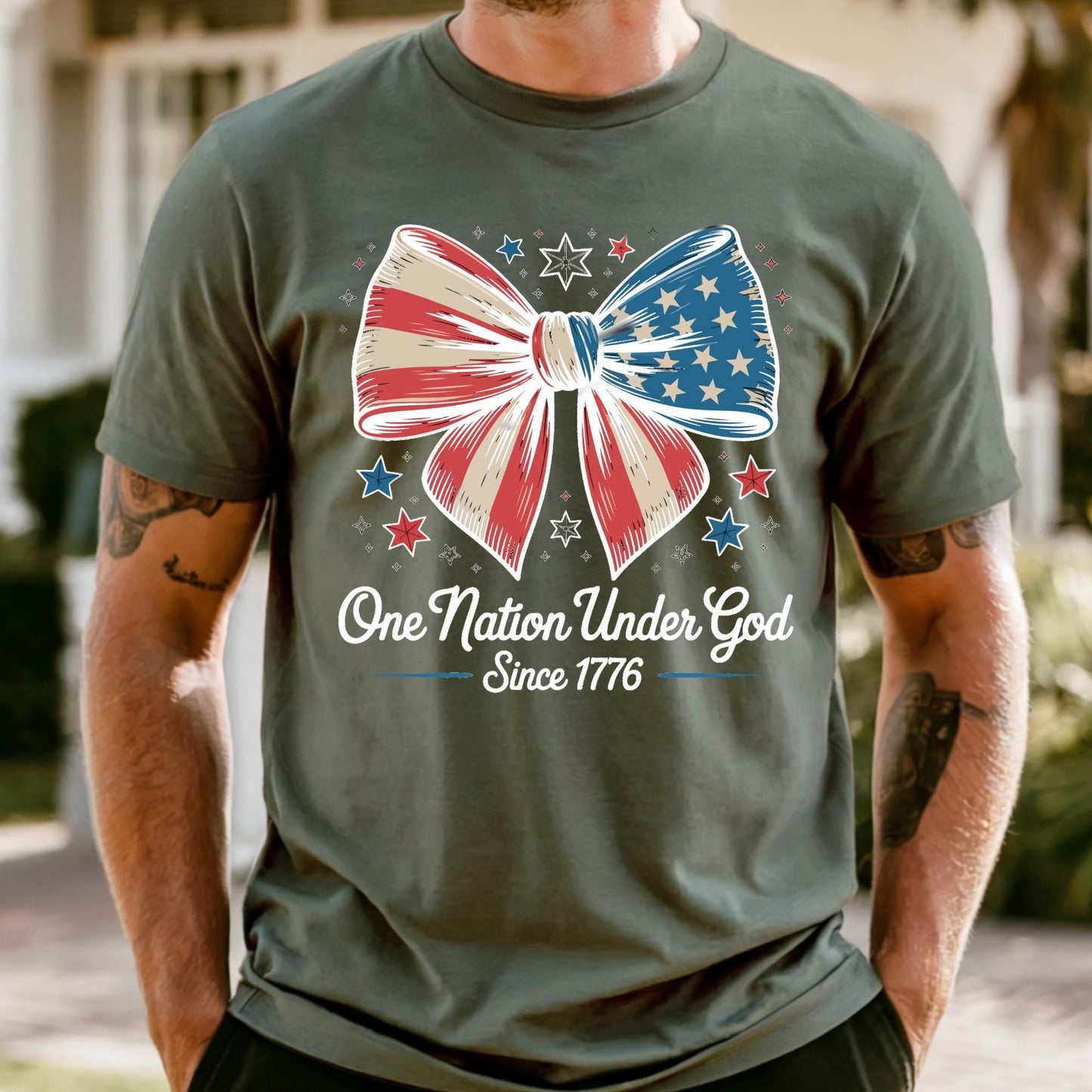 Comfort Colors® One Nation Under God Shirt, Coquette 4th of July Shirt, Patriotic Jesus Shirt, Independence Day Shirt