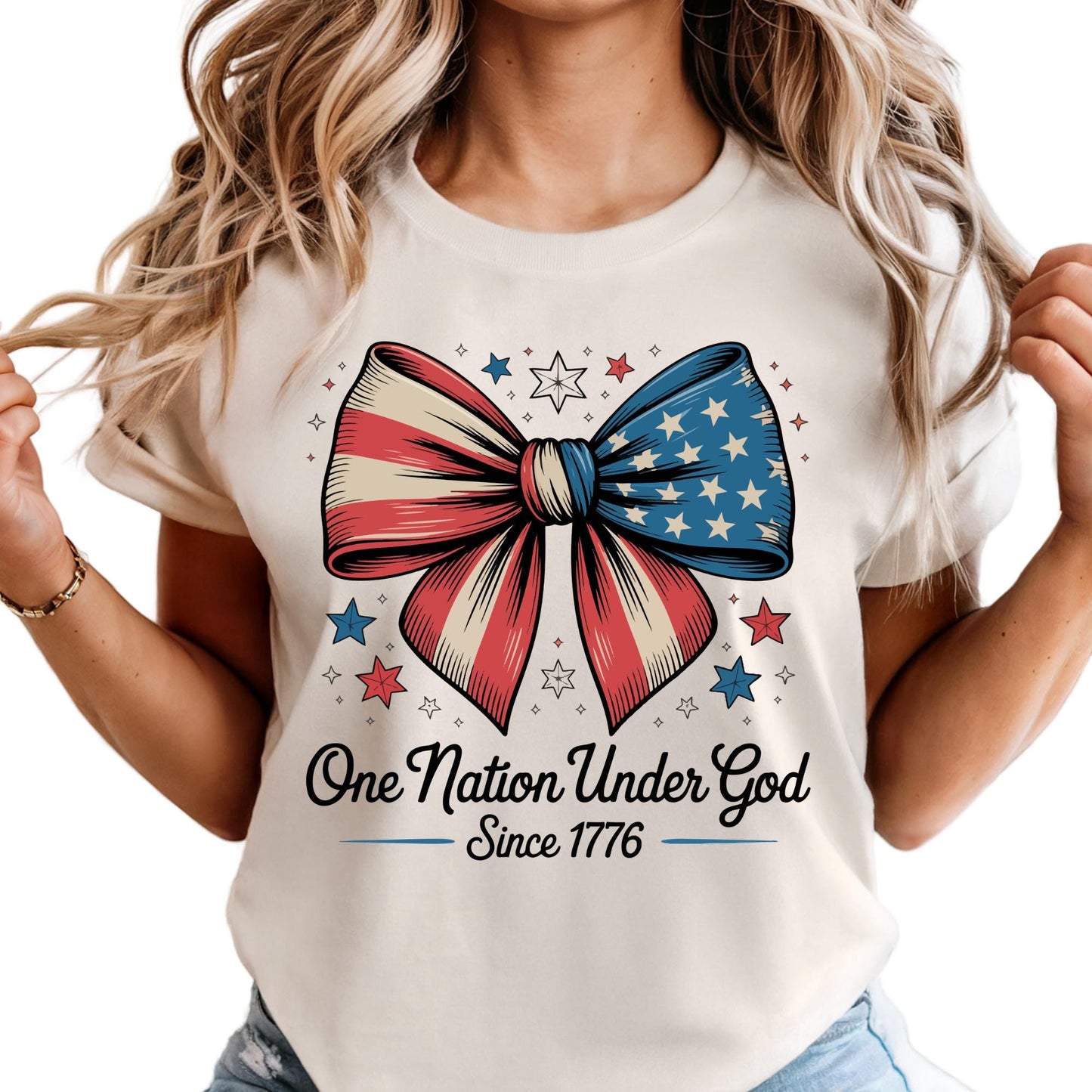 Comfort Colors® One Nation Under God Shirt, Coquette 4th of July Shirt, Patriotic Jesus Shirt, Independence Day Shirt