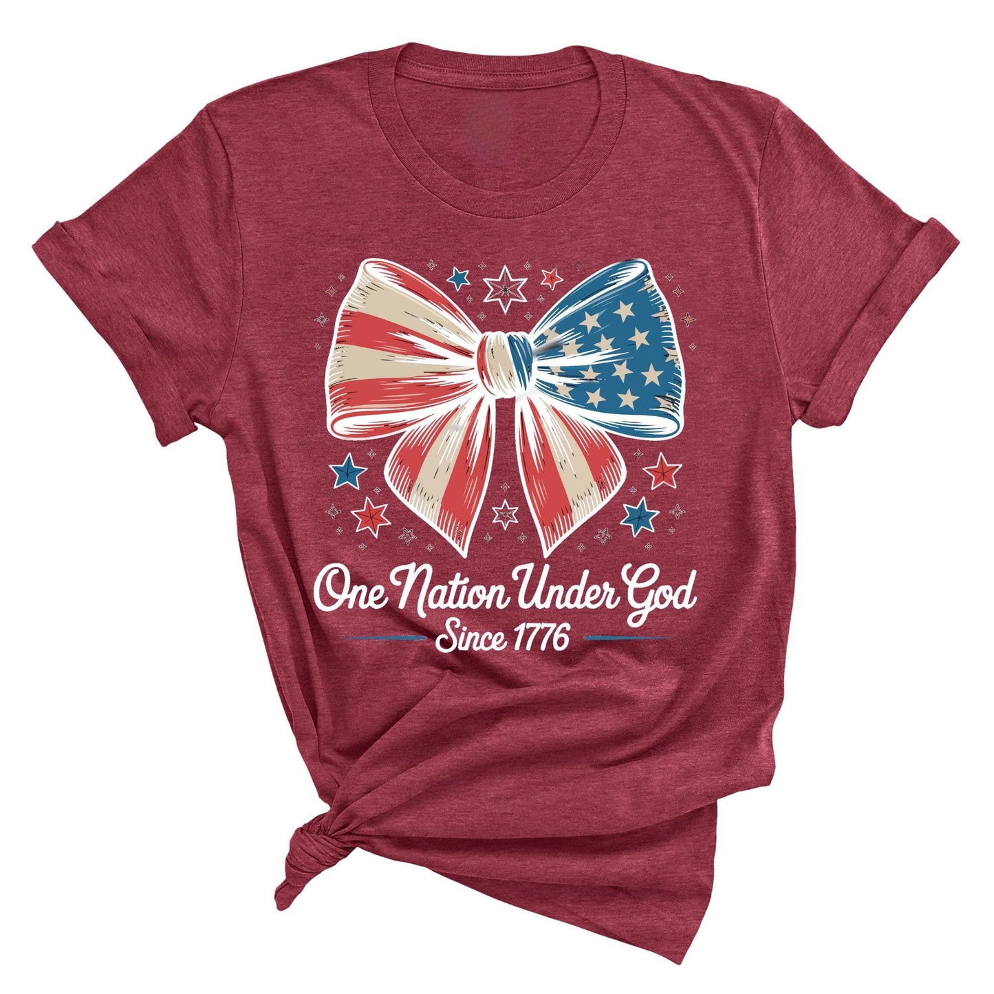 America Flag Coquette Shirt, USA 4th of July Shirts, One Nation Under God Since 1776