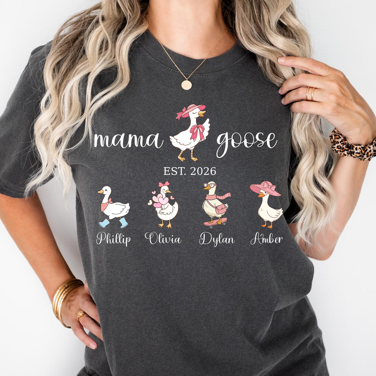 Mama Goose Shirt Comfort Colors® Gigi Duck Shirts, Custom Kids Names Shirt, Mom Est Year Tee, Mothers Day Gift