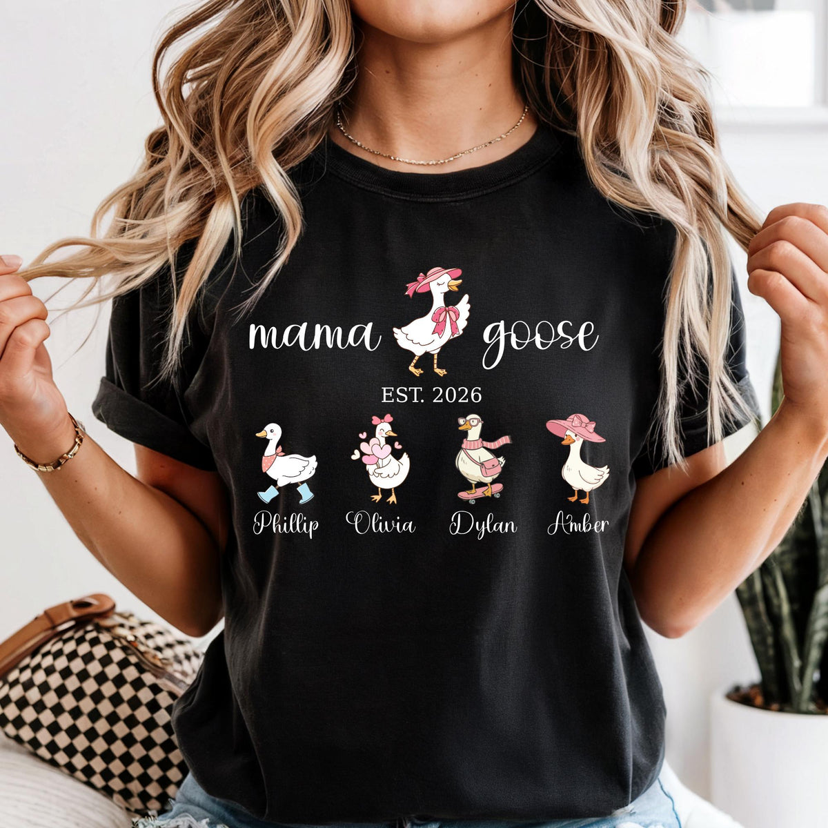 Mama Goose Shirt Comfort Colors® Gigi Duck Shirts, Custom Kids Names Shirt, Mom Est Year Tee, Mothers Day Gift