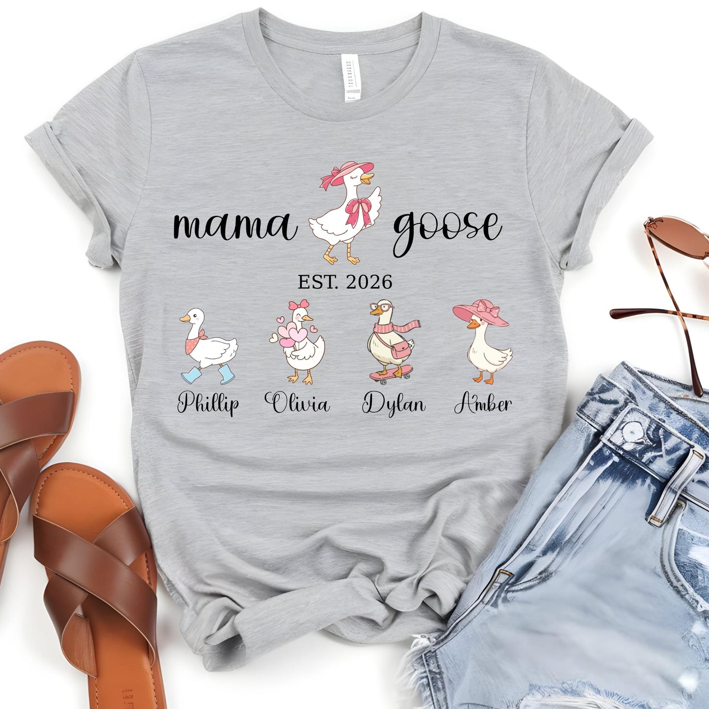 Personalized Mama Goose Shirt Gigi Duck Shirts Mothers Day Gift For Mom Custom Kids Name Tee