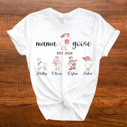 Personalized Mama Goose Shirt Gigi Duck Shirts Mothers Day Gift For Mom Custom Kids Name Tee