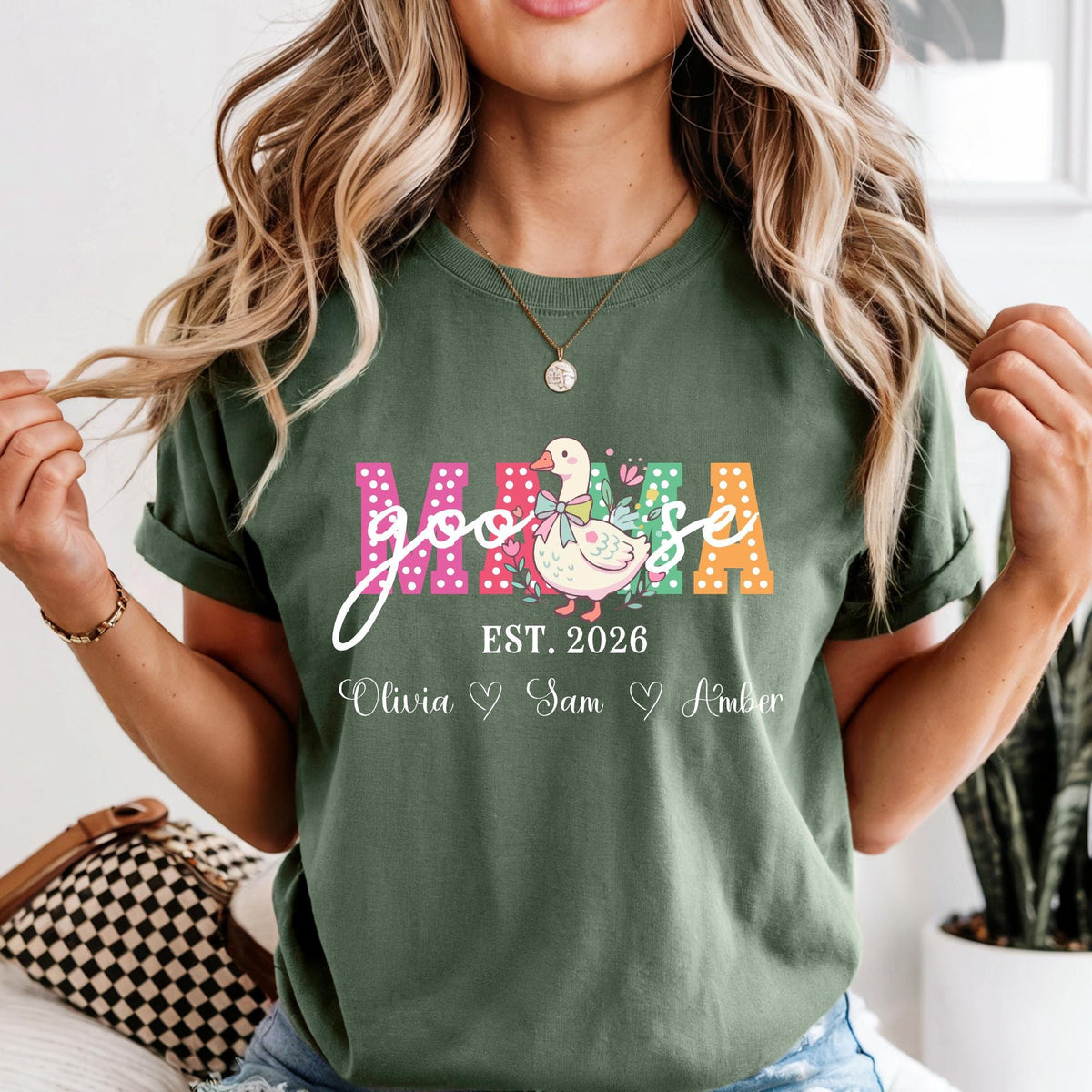 Custom Comfort Colors® Mama Goose Shirt Mothers Day Gift, Mom Duck Shirts Personalized Kids Name Tee
