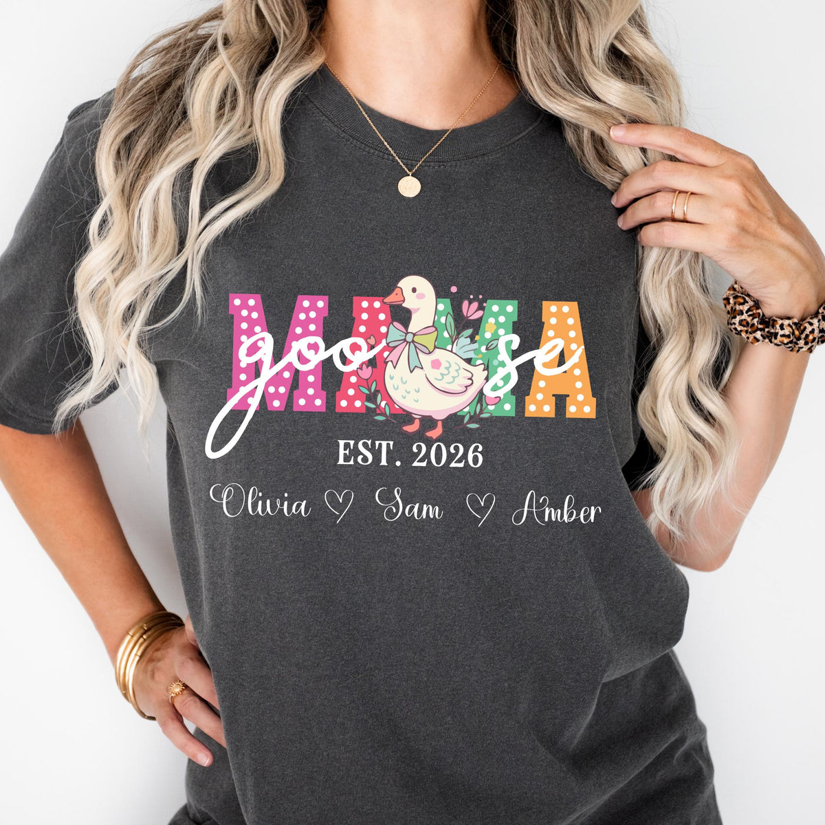Custom Comfort Colors® Mama Goose Shirt Mothers Day Gift, Mom Duck Shirts Personalized Kids Name Tee