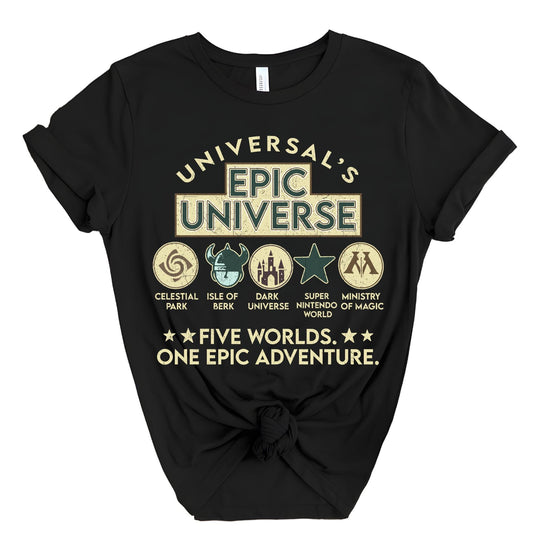 Epic Universe Theme Park Shirt, Universal Studios Shirts, Orlando Park Five Worlds One Epic Adventure Tee, Family Trip Gift