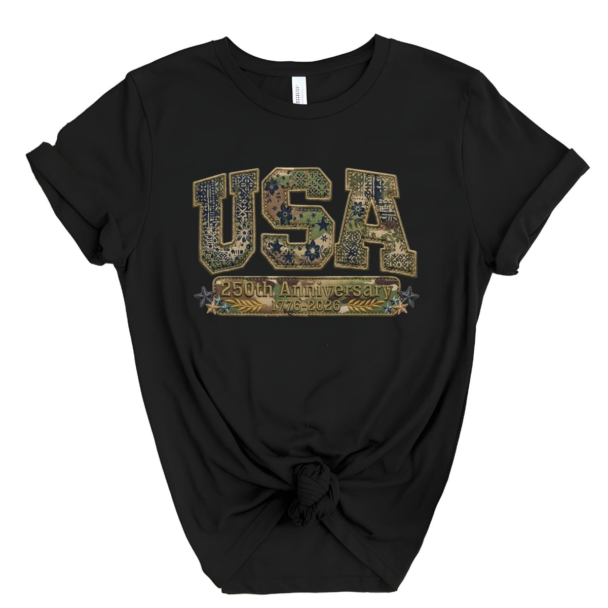 Camo Usa 250 Shirt, Faux Patchwork Independence Day Shirt, 250th Anniversary Shirts 4th of July Shirt Patriotic Gift