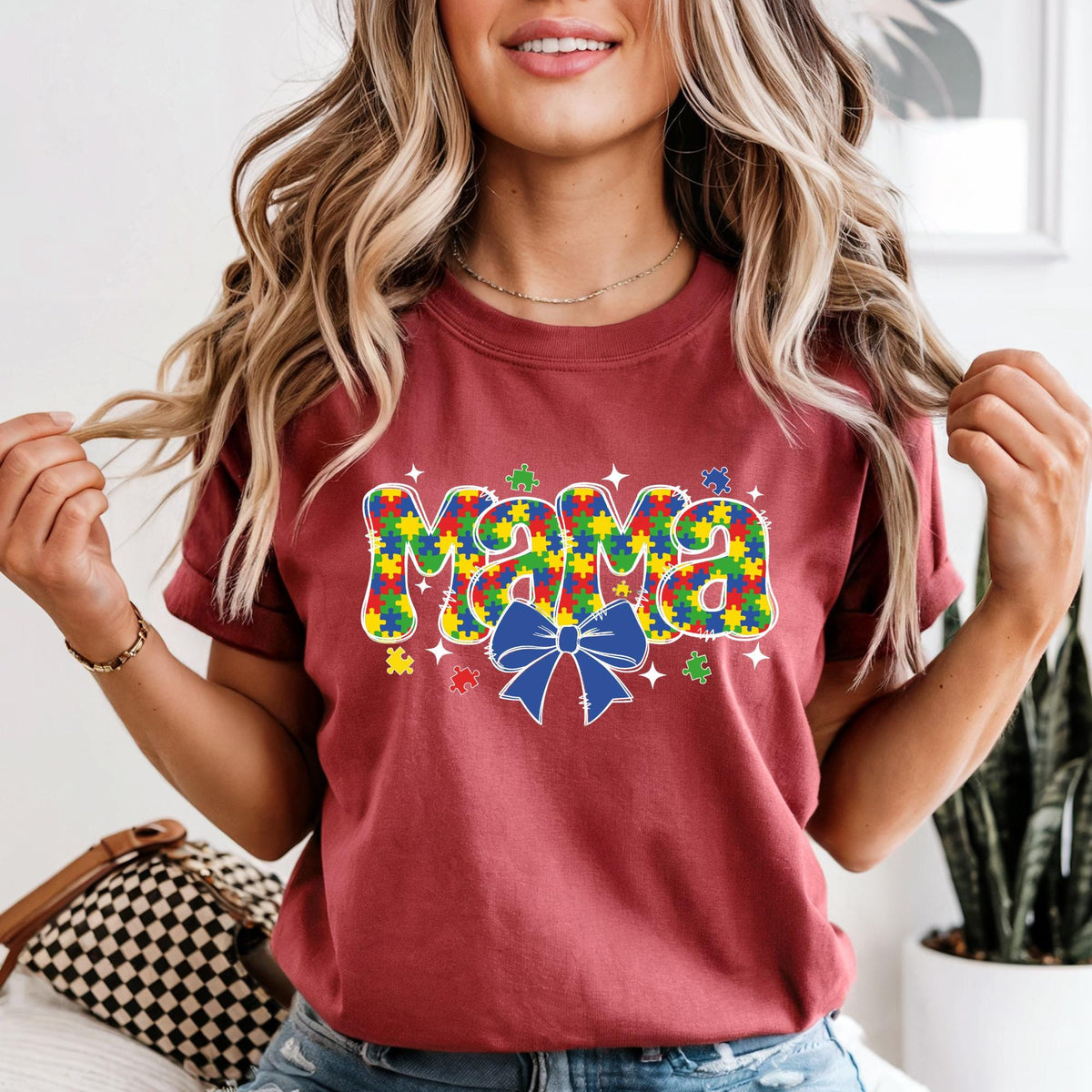 Personalized Autism Mama Comfort Colors® Shirt Coquette Autism Mom Puzzle Shirts Mothers Day Gift