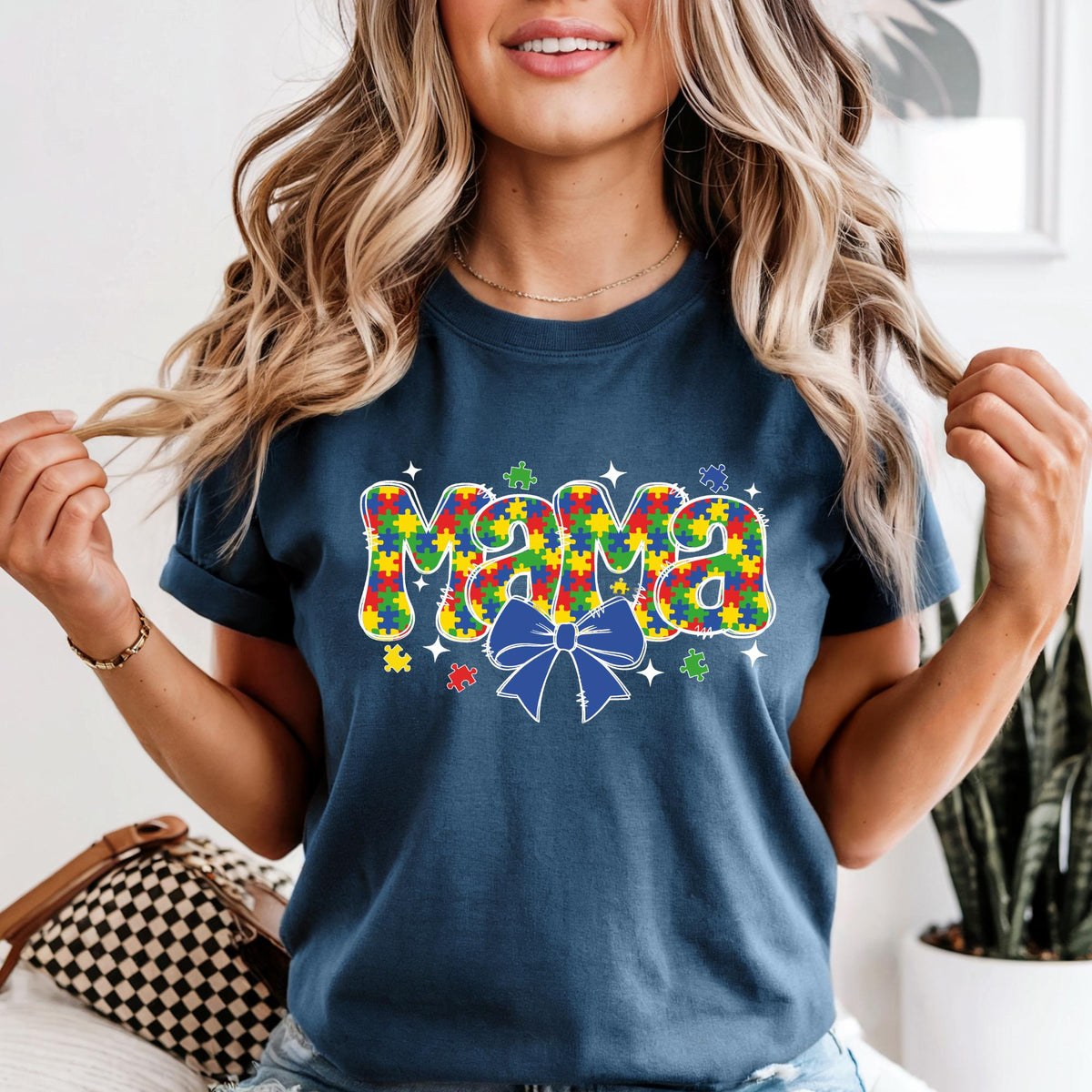 Personalized Autism Mama Comfort Colors® Shirt Coquette Autism Mom Puzzle Shirts Mothers Day Gift