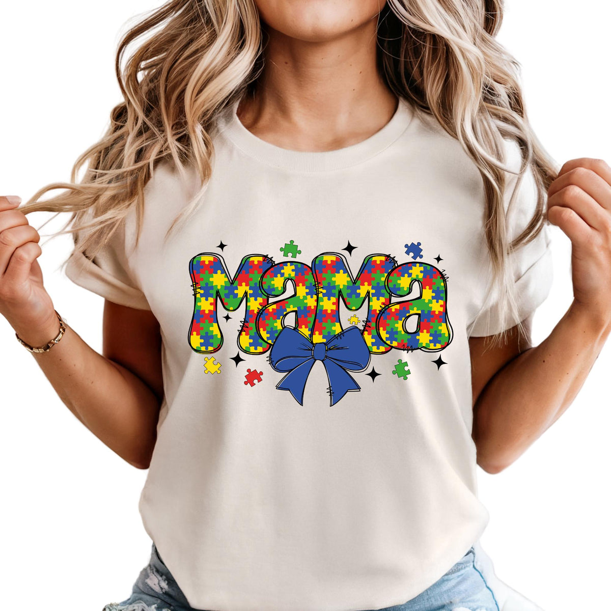Personalized Autism Mama Comfort Colors® Shirt Coquette Autism Mom Puzzle Shirts Mothers Day Gift