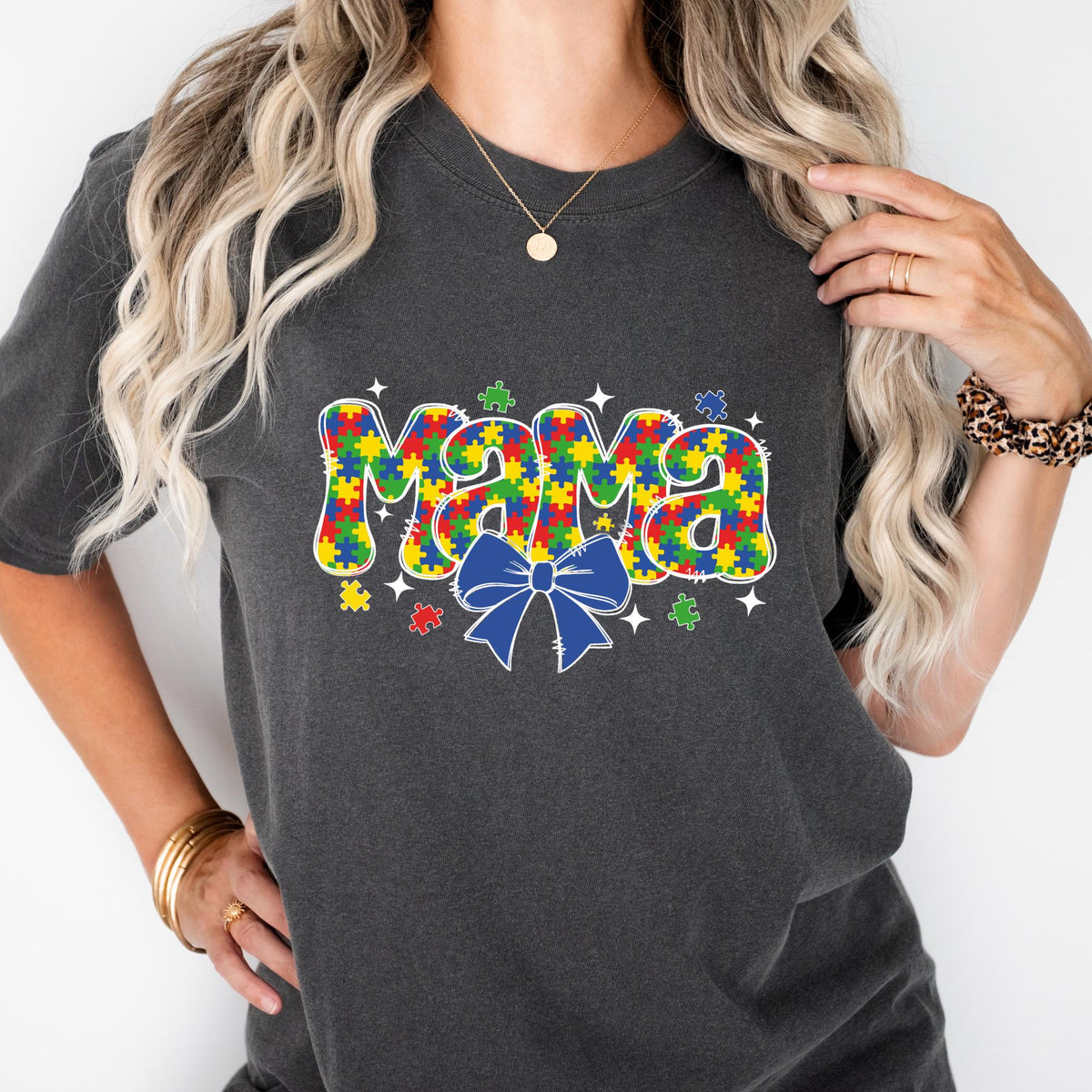 Personalized Autism Mama Comfort Colors® Shirt Coquette Autism Mom Puzzle Shirts Mothers Day Gift