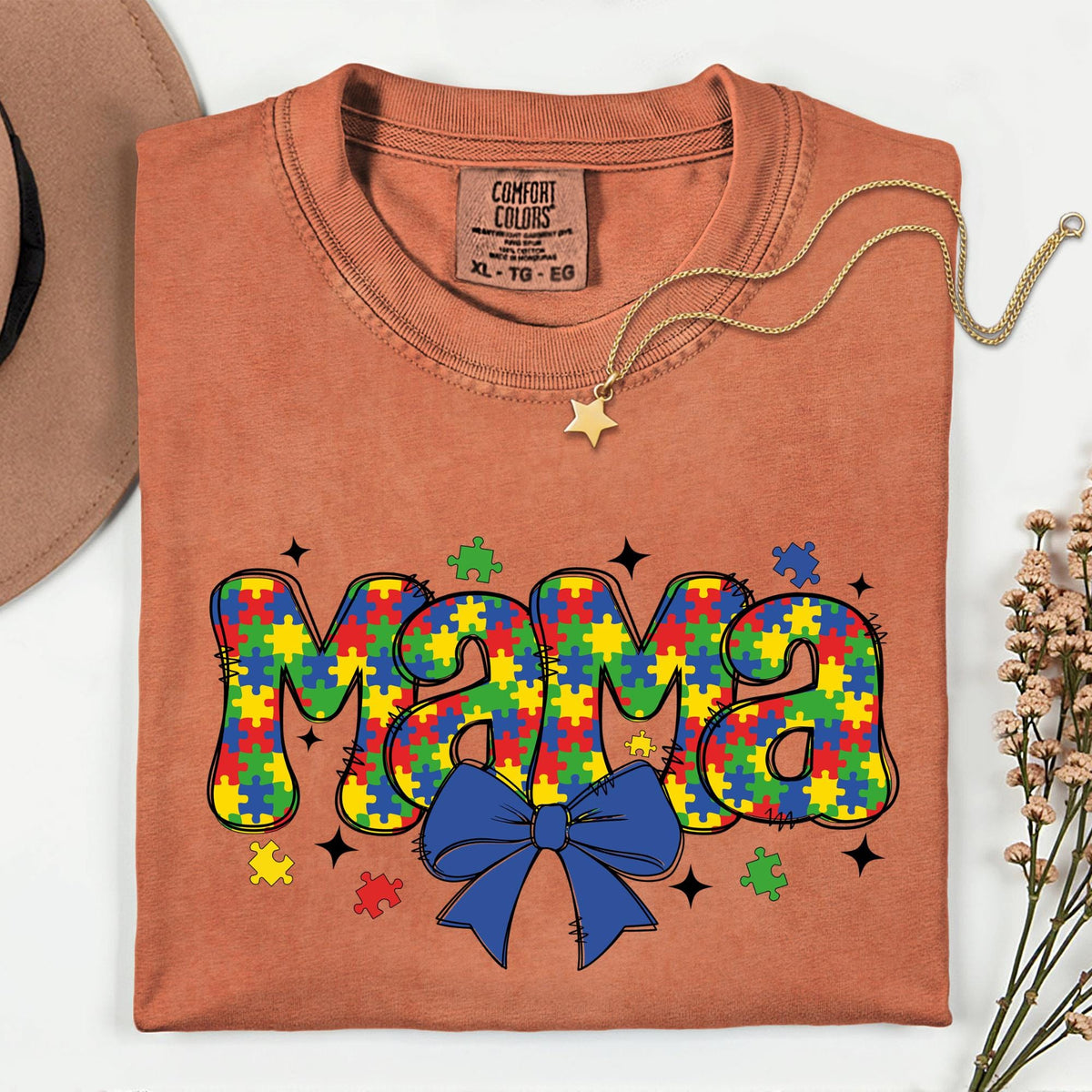 Personalized Autism Mama Comfort Colors® Shirt Coquette Autism Mom Puzzle Shirts Mothers Day Gift