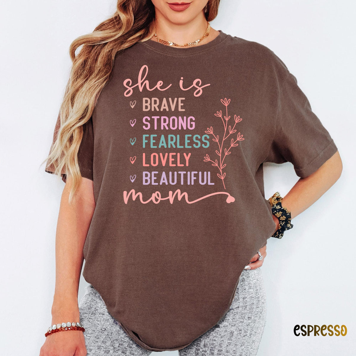 Comfort Colors® She Is Strong Brave Fearless Mom Shirt, Sunflower Women's Graphic Tee, Lovely Inspirational Mama, Perfect Mothers Day Gift