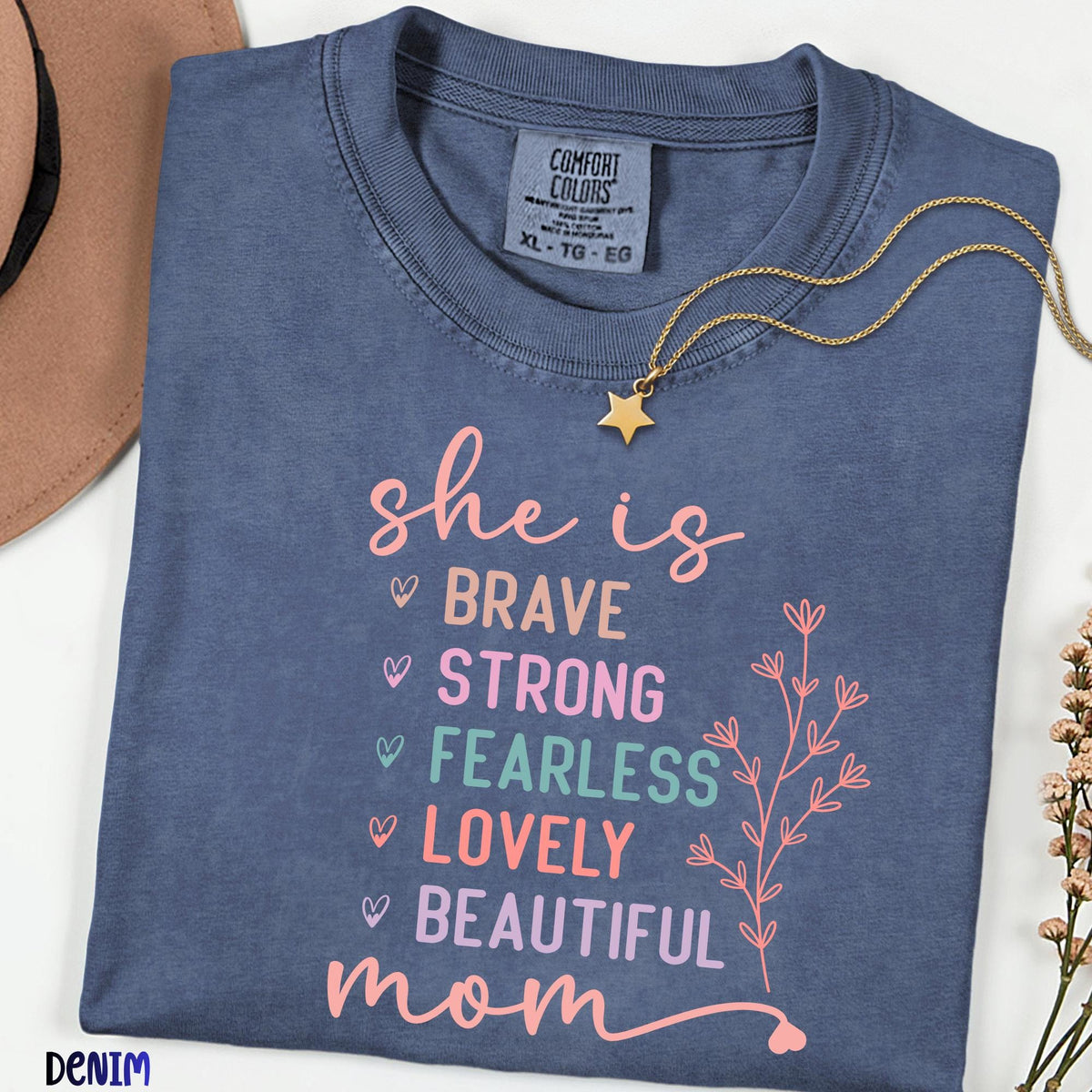 Comfort Colors® She Is Strong Brave Fearless Mom Shirt, Sunflower Women's Graphic Tee, Lovely Inspirational Mama, Perfect Mothers Day Gift