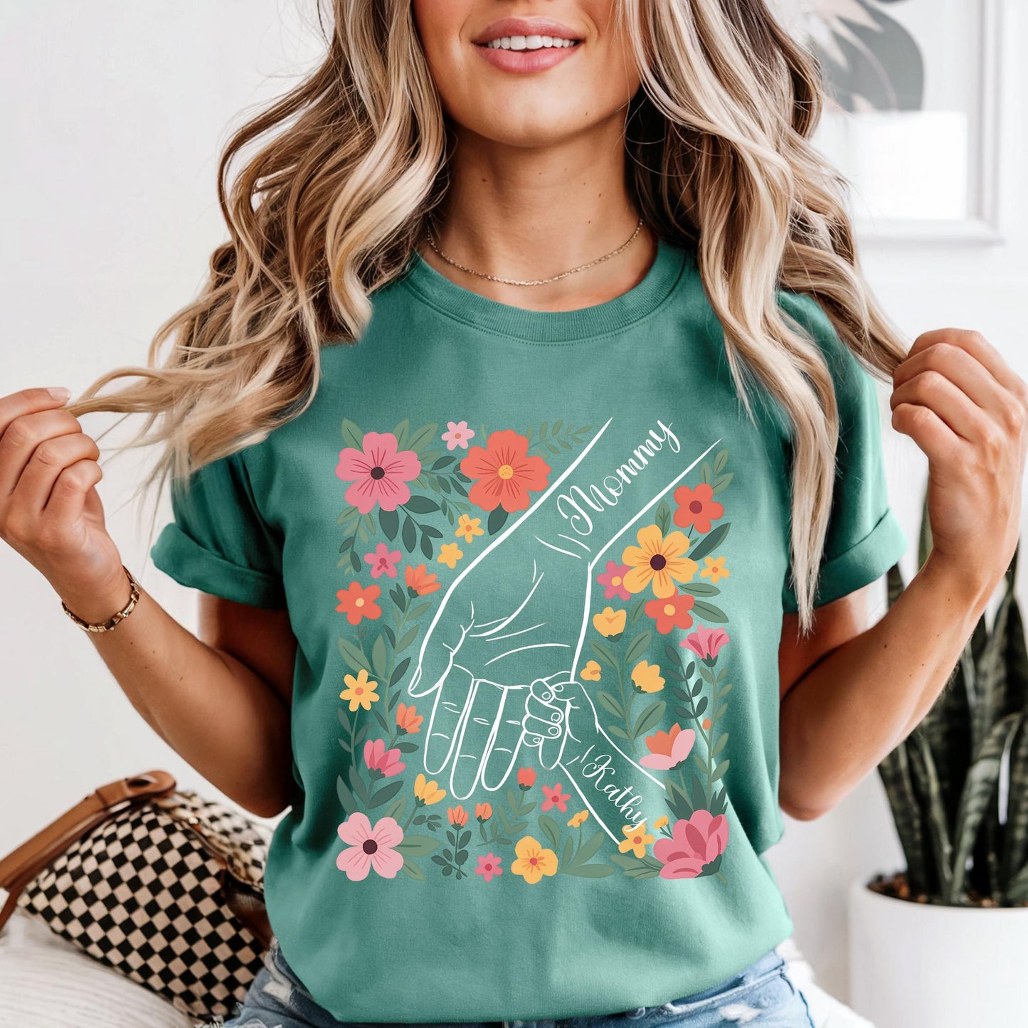 Comfort Colors® Custom Mom Shirt From Children, Personalized Mom & Kids Hands Shirt Boho Floral Tee Mothers Day Gift