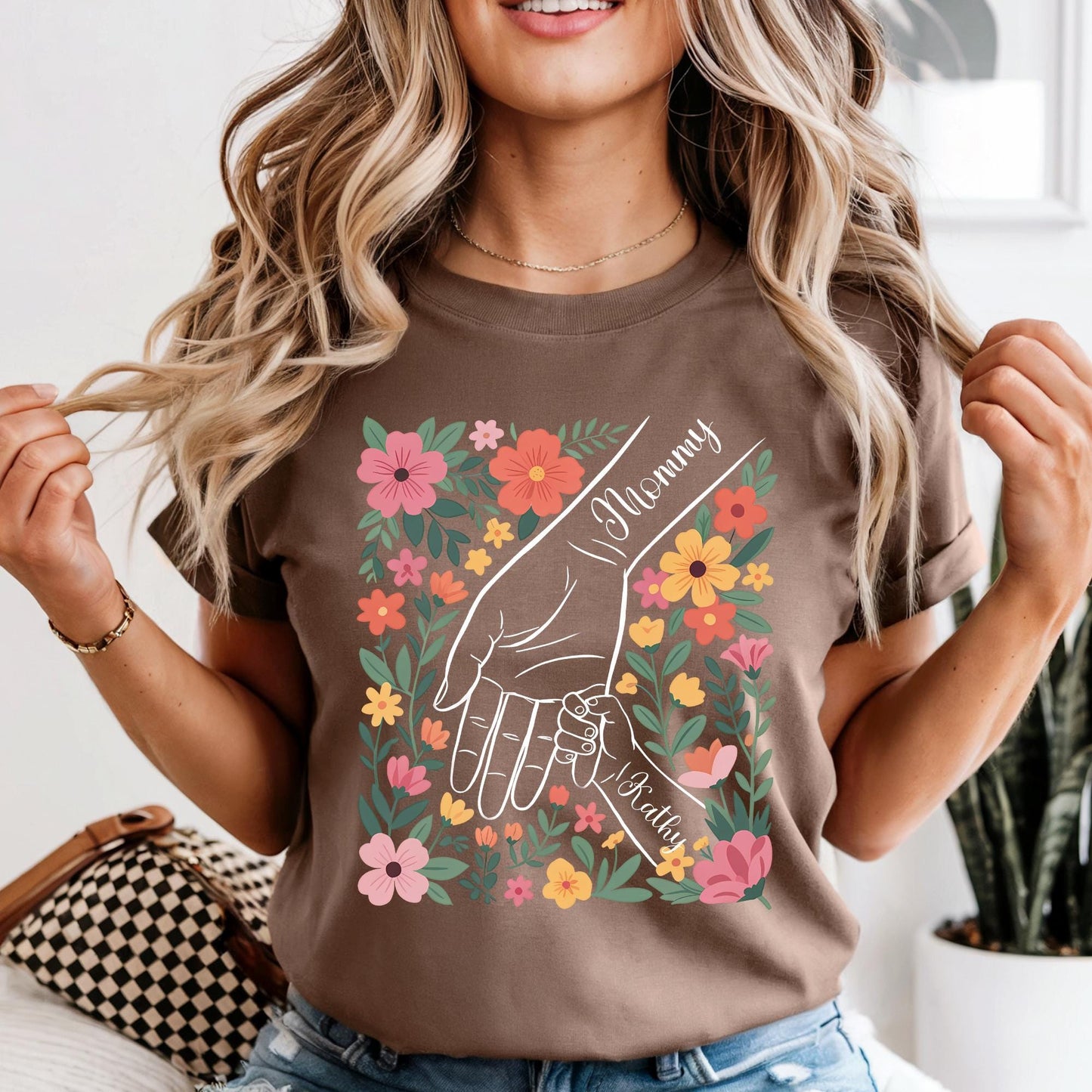 Comfort Colors® Custom Mom Shirt From Children, Personalized Mom & Kids Hands Shirt Boho Floral Tee Mothers Day Gift