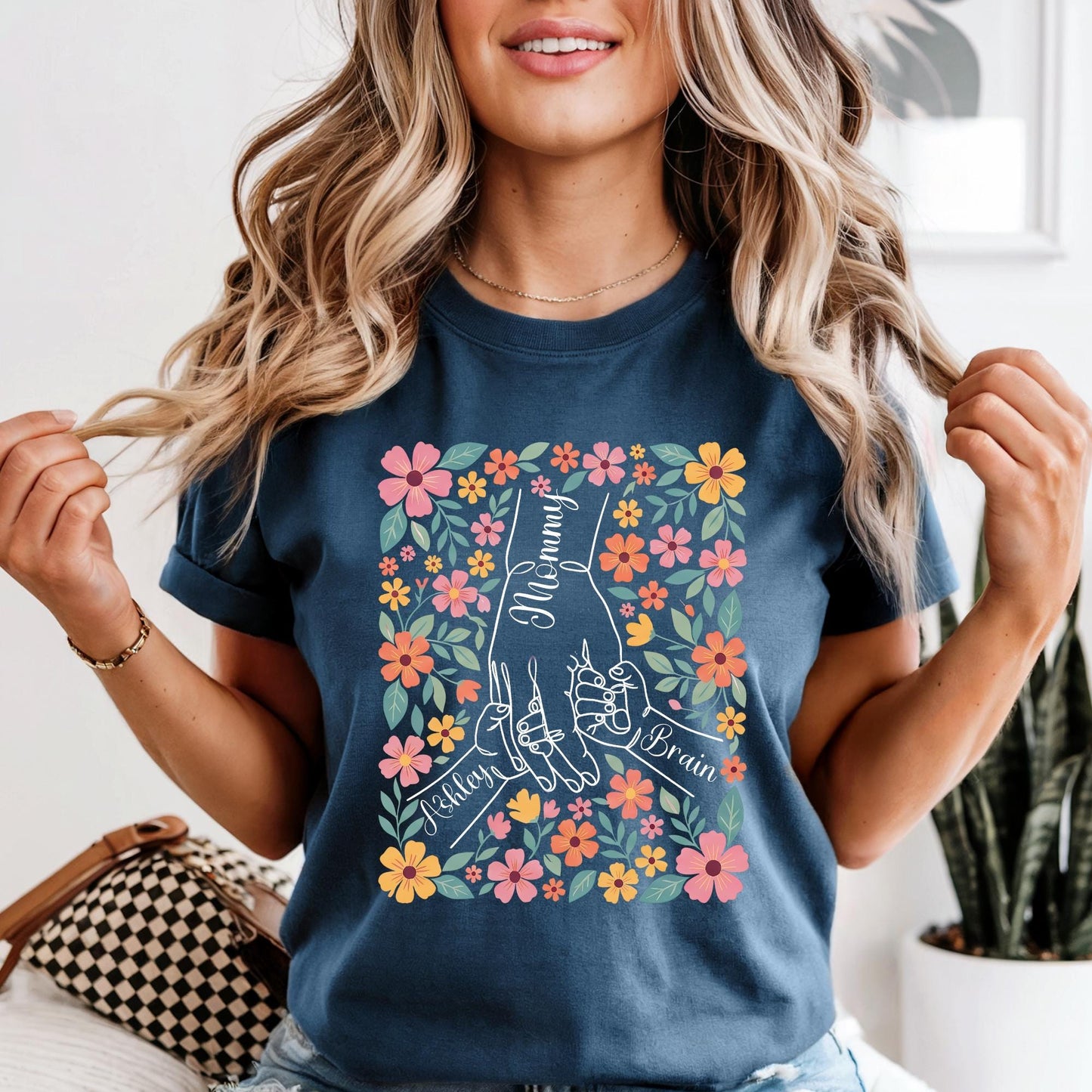 Comfort Colors® Custom Mom Shirt From Children, Personalized Mom & Kids Hands Shirt Boho Floral Tee Mothers Day Gift