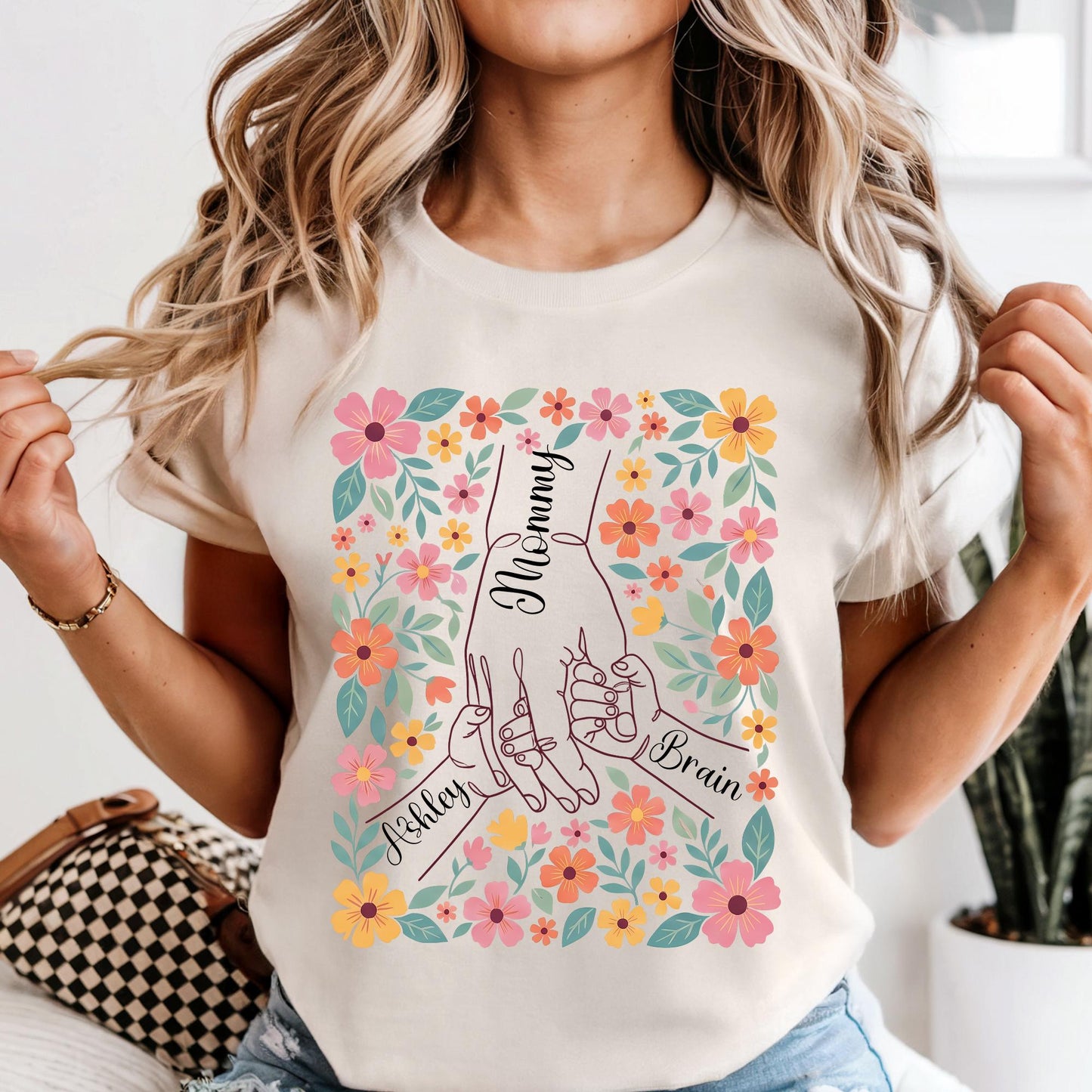 Comfort Colors® Custom Mom Shirt From Children, Personalized Mom & Kids Hands Shirt Boho Floral Tee Mothers Day Gift