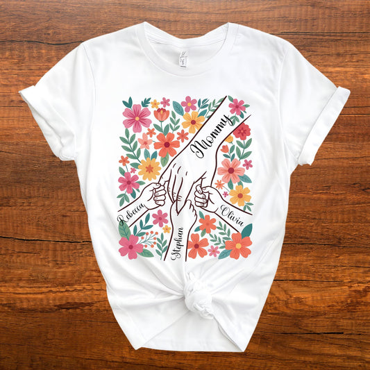 Personalized Boho Mama Shirt, First Mothers Day Tshirt with Kids Name, Custom Gigi Shirts Cute Motherhood Tee