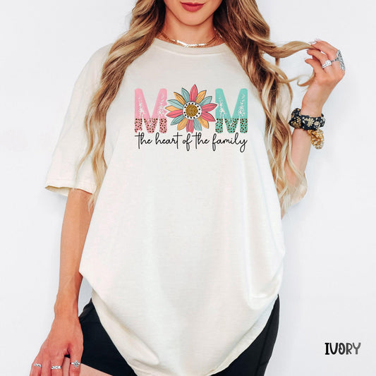 Comfort Colors® Mom The Heart of the Family Shirt, Vintage Floral Mama T-Shirt, Mom Gift, Mother’s Day Shirt, Mom Life Tee