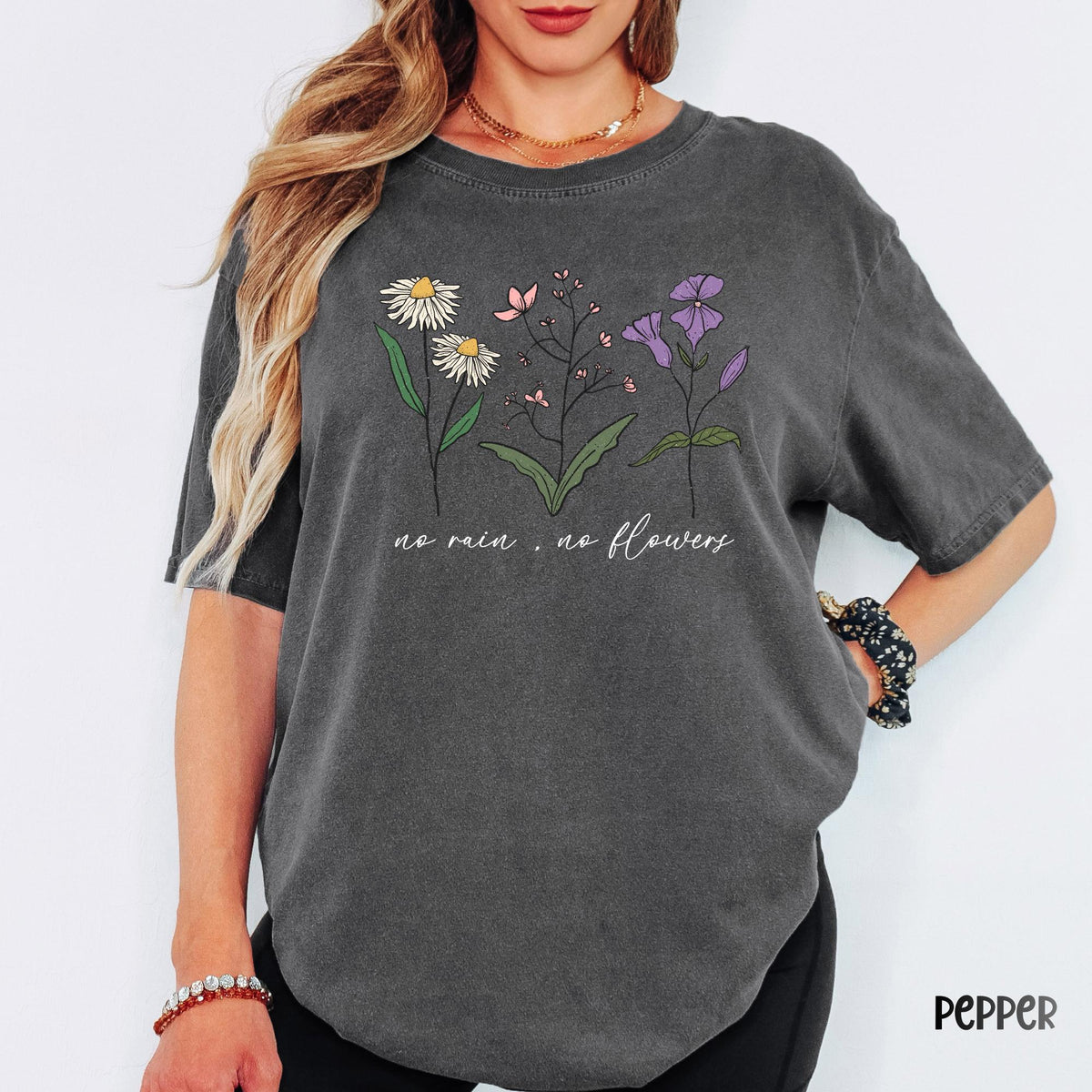 No Rain No Flowers Comfort Colors® Shirt, Botanical Wildflower Tee, Floral Nature Shirt, Plant Mom Shirt, Mother’s Day Gift